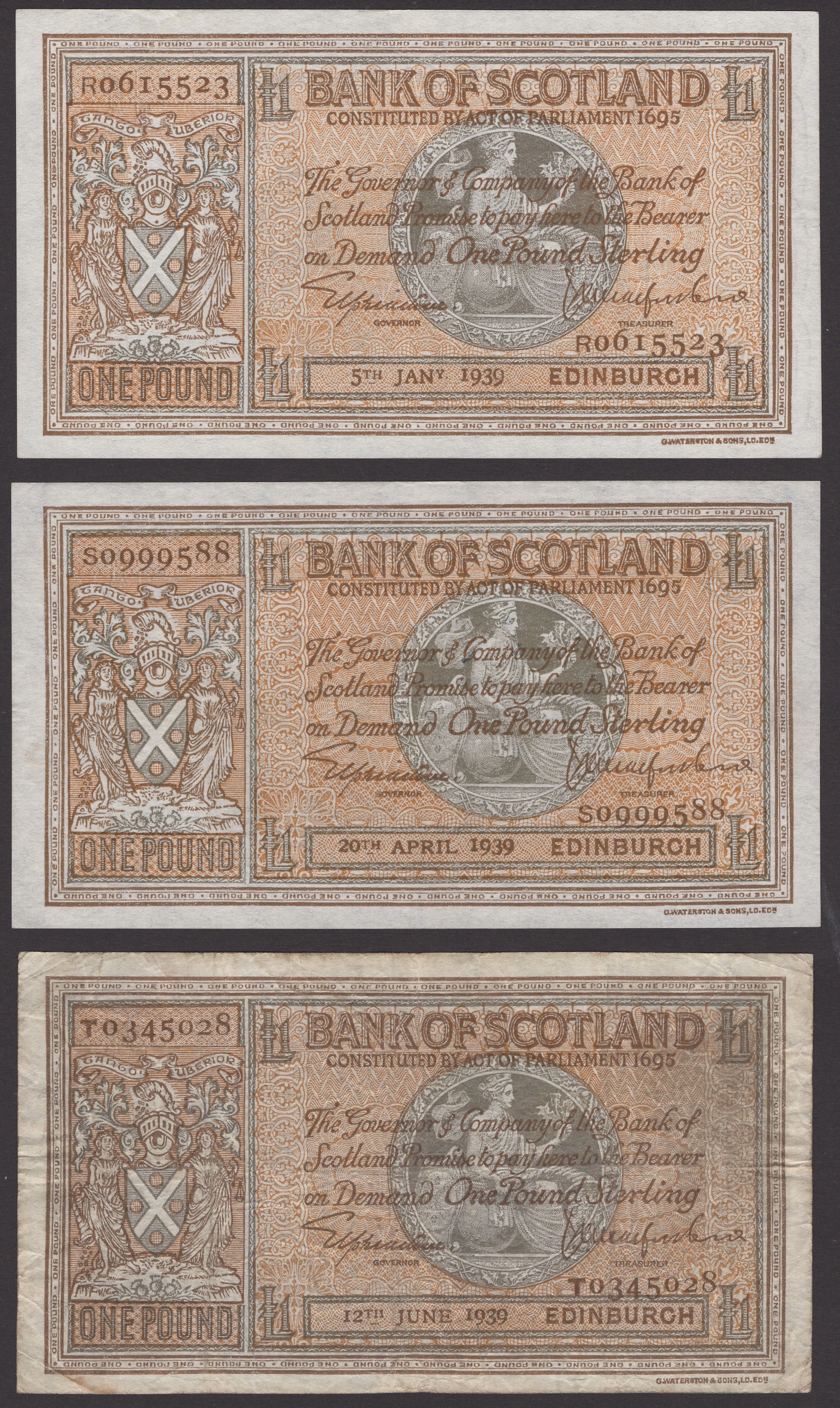 Bank of Scotland, £1 (5), 5 January 1939, 20 April 1939, 12 June 1939