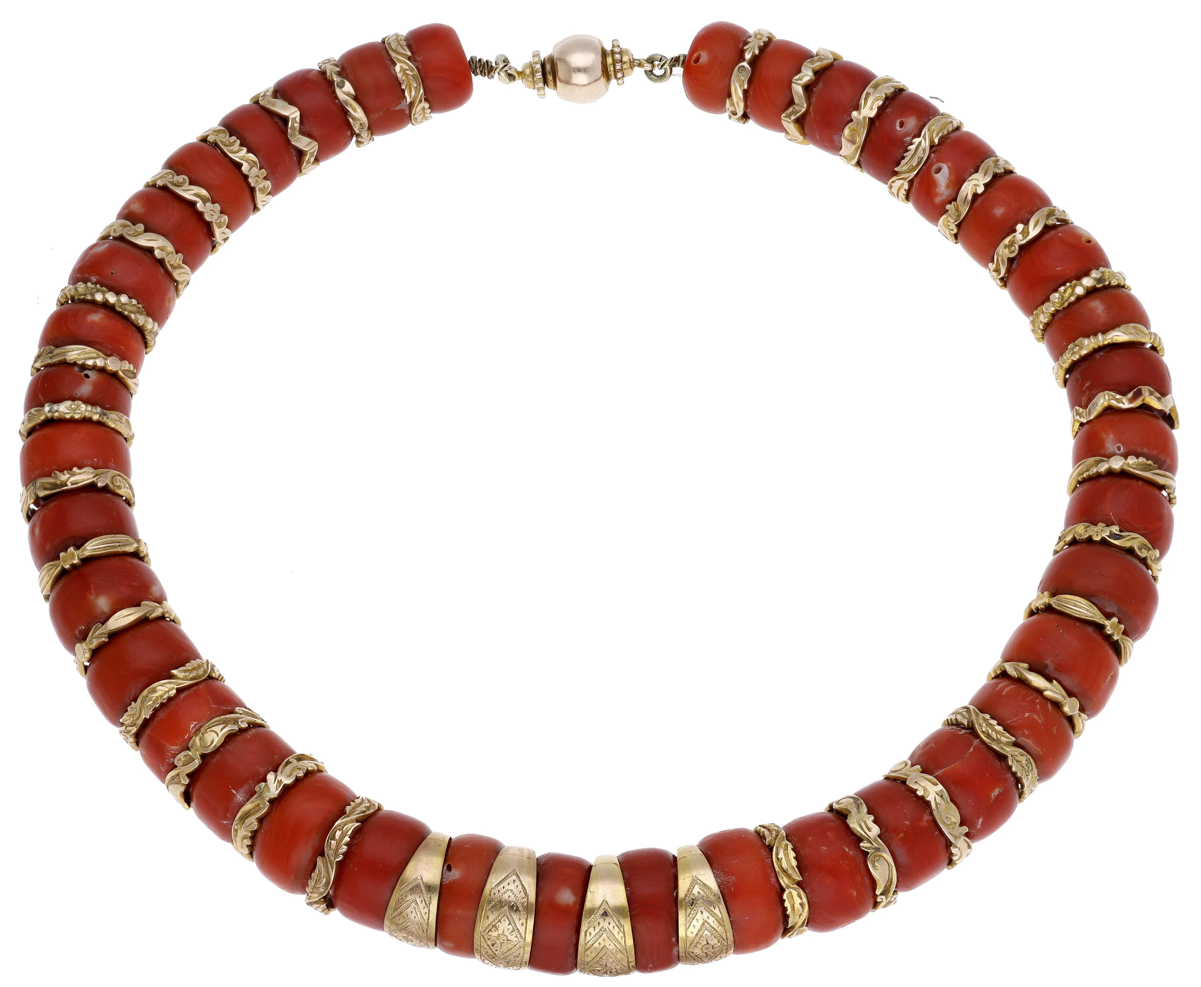 A coral choker necklace, the slightly graduating flattened coral ‘Corallium