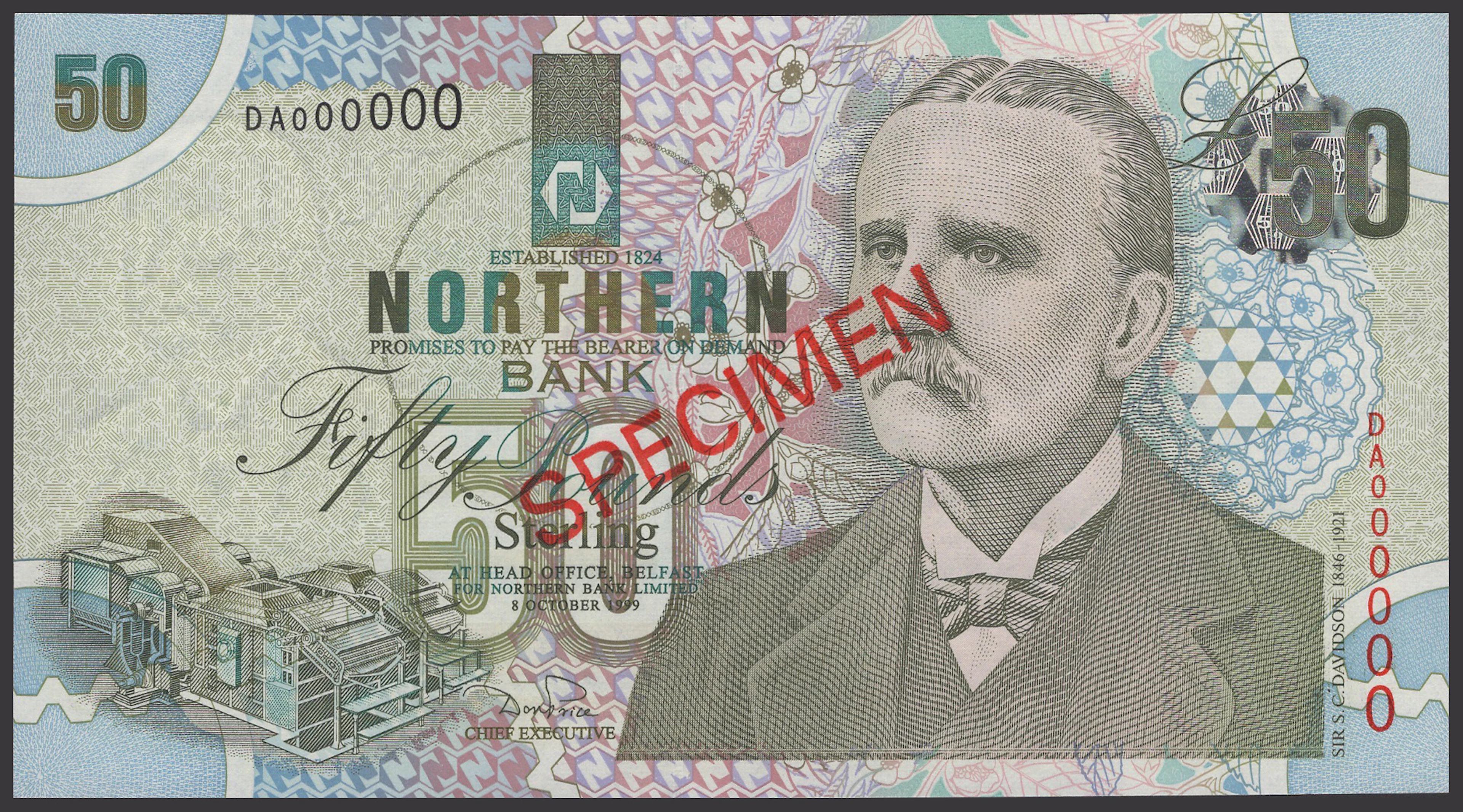 Northern Bank Limited, specimen £50, 8 October 1999, serial number