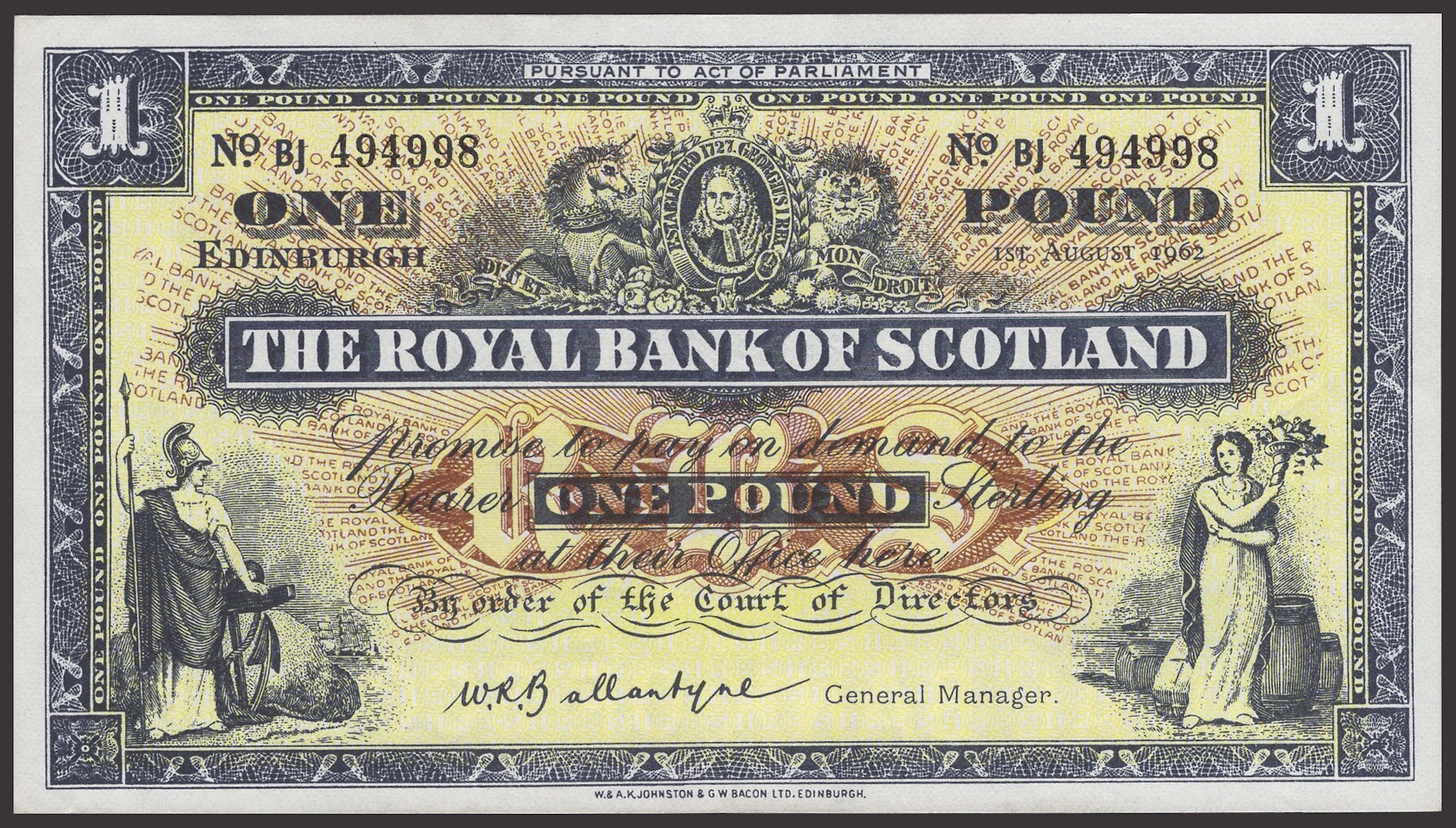 Royal Bank of Scotland, £1 (10), 1 August 1962, 1 October 1962, 2