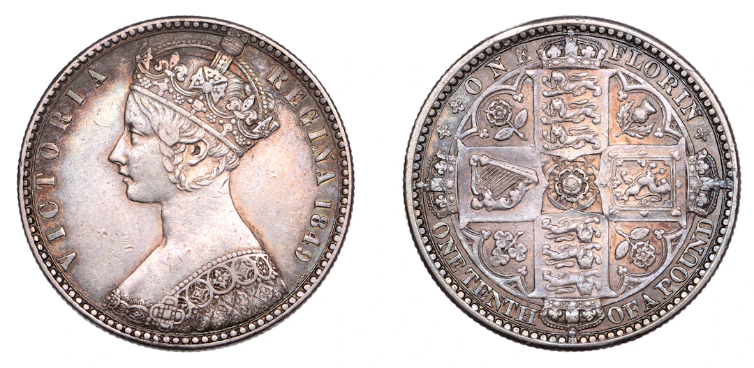 Victoria (1837-1901), Florin, 1849, with initials (ESC 2815; S 3890).