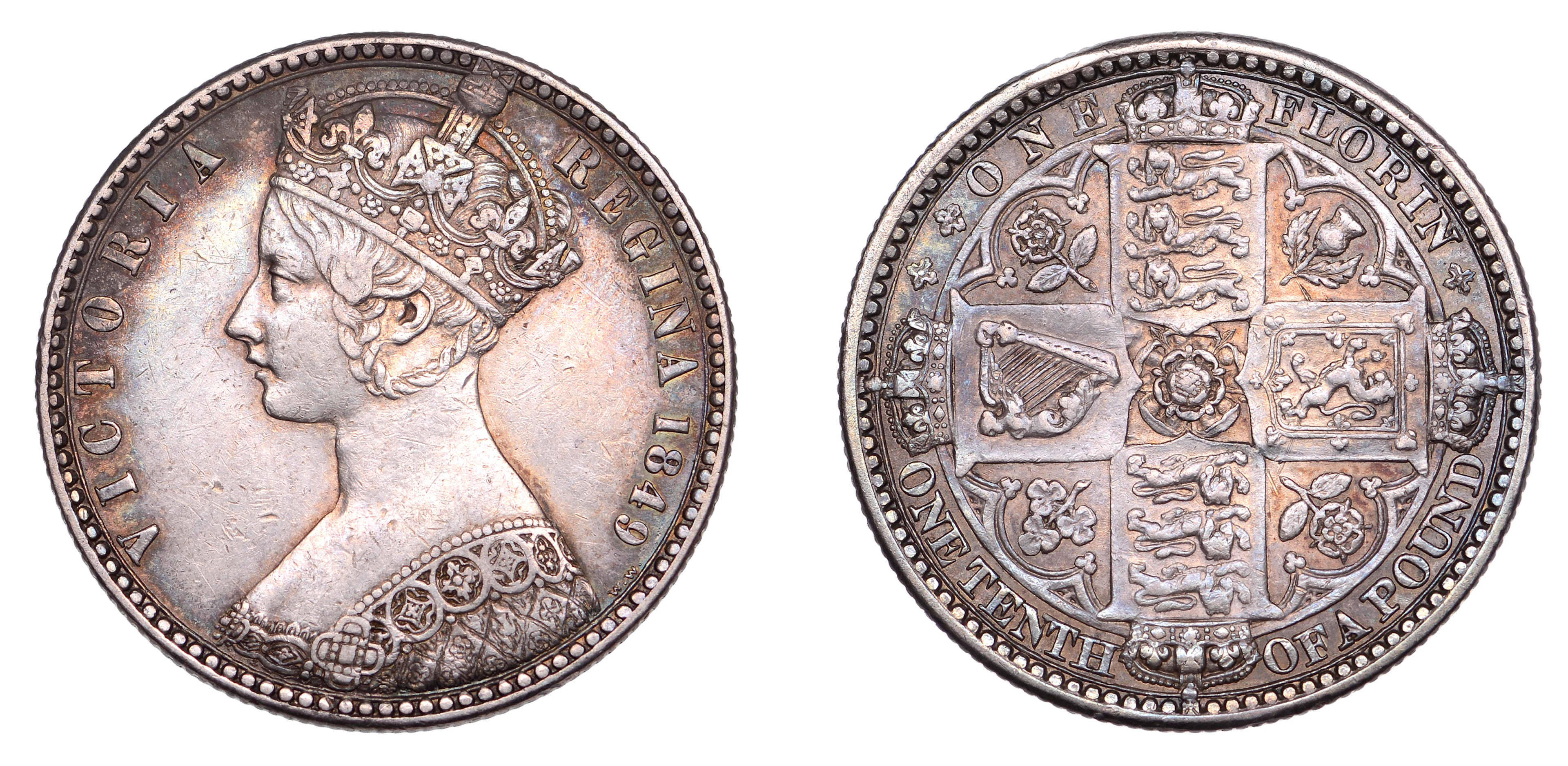 Victoria (1837-1901), Florin, 1849, with initials (ESC 2815; S 3890).