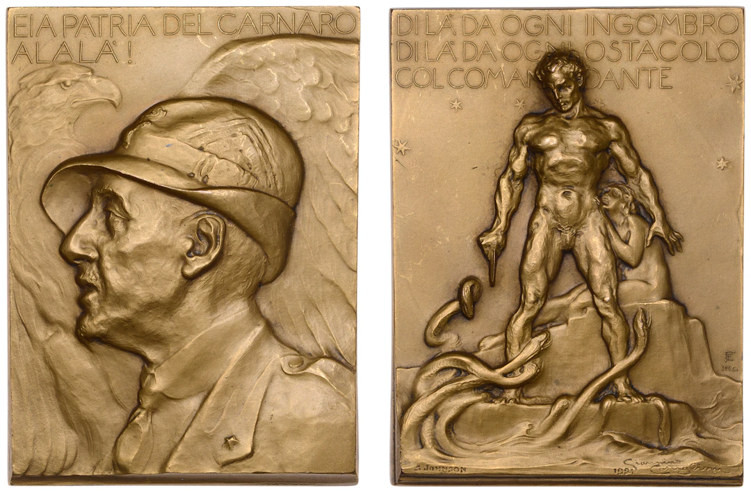 ITALY, Gabriele d'Annunzio, 1921, a light bronze plaque by G. Castiglioni