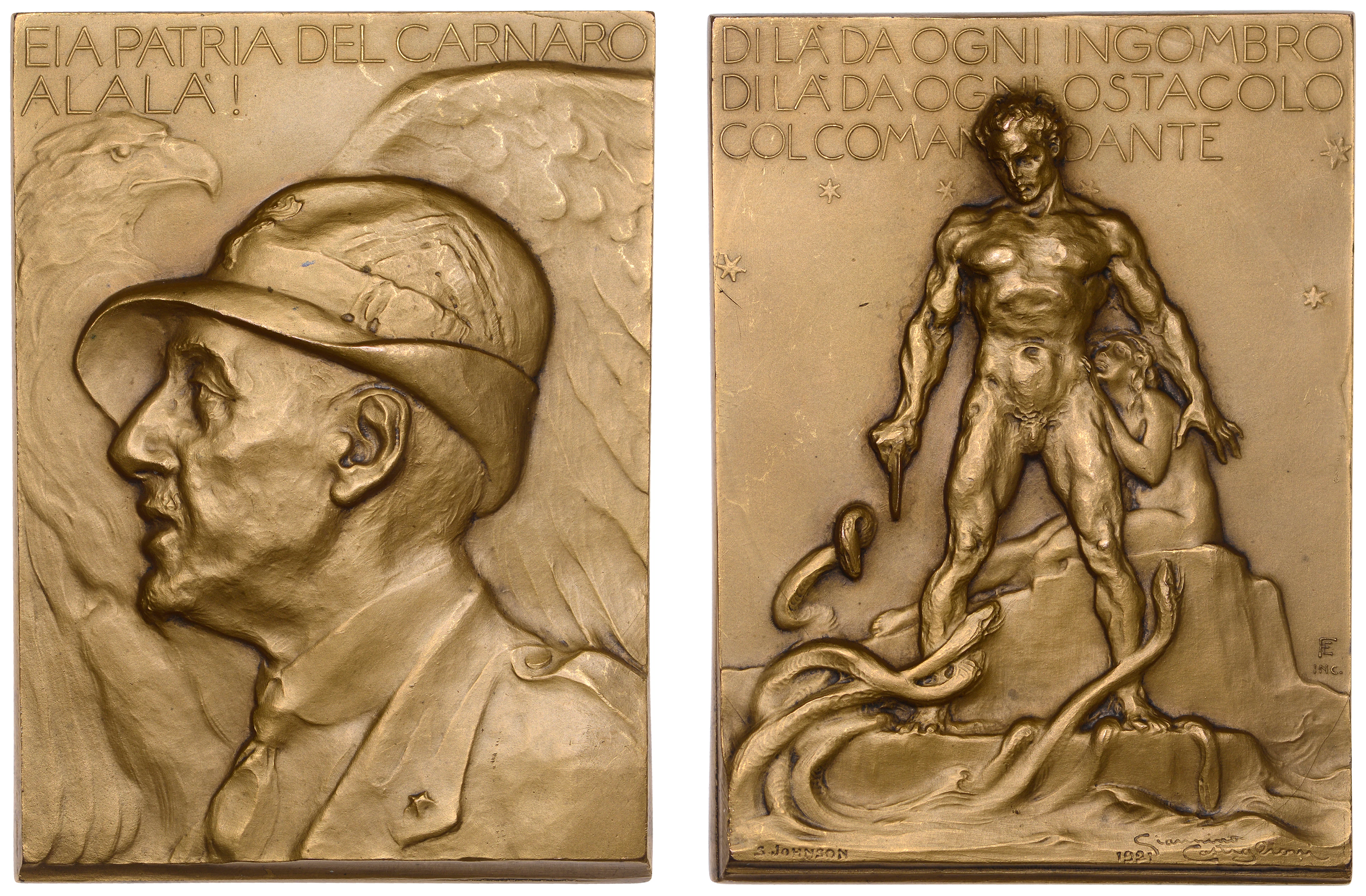 ITALY, Gabriele d'Annunzio, 1921, a light bronze plaque by G. Castiglioni