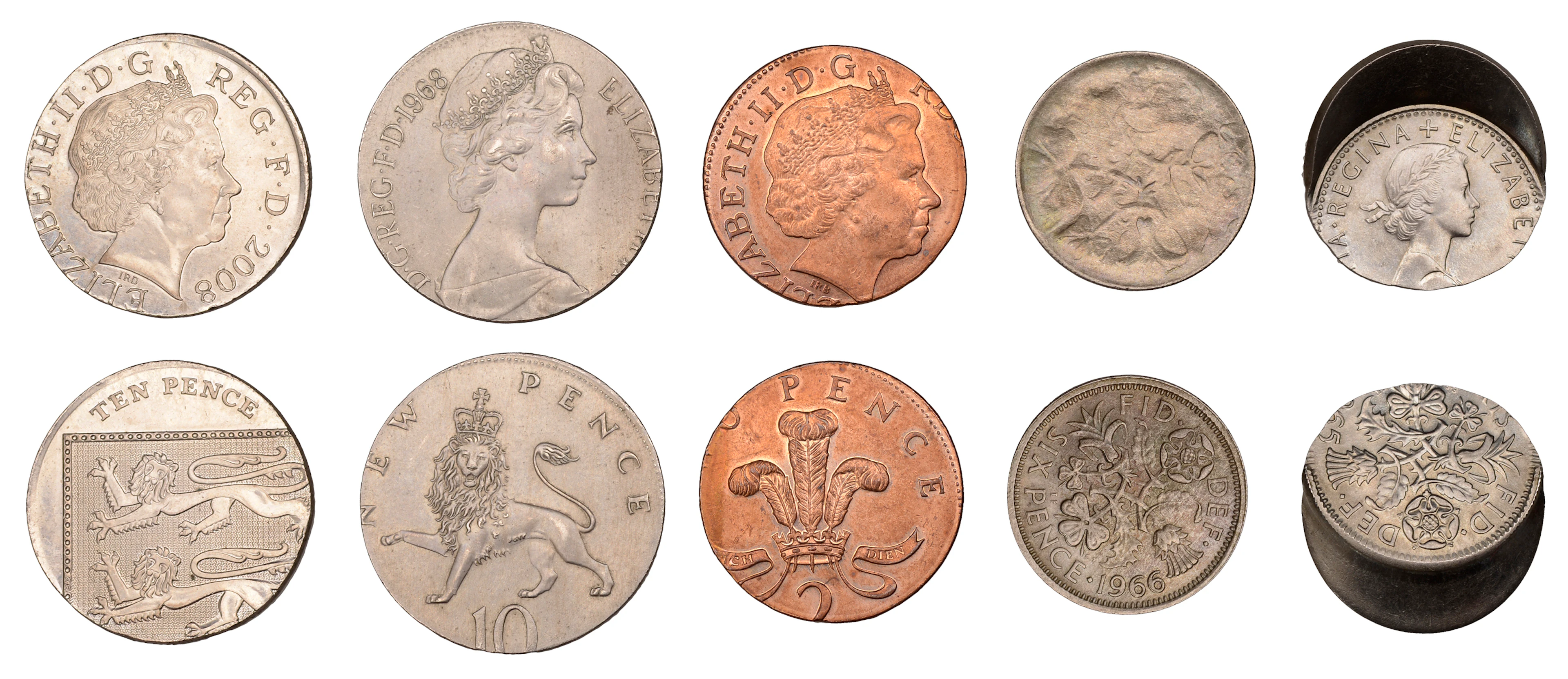 Elizabeth II, Mint Errors (5), Sixpences (2), Ten Pence (2), Two Pence
