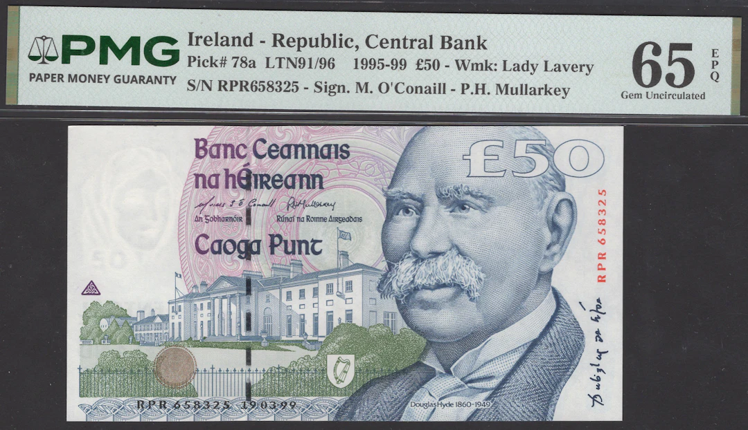 Central Bank of Ireland, £50, 19 March 1999, serial number RPR658325