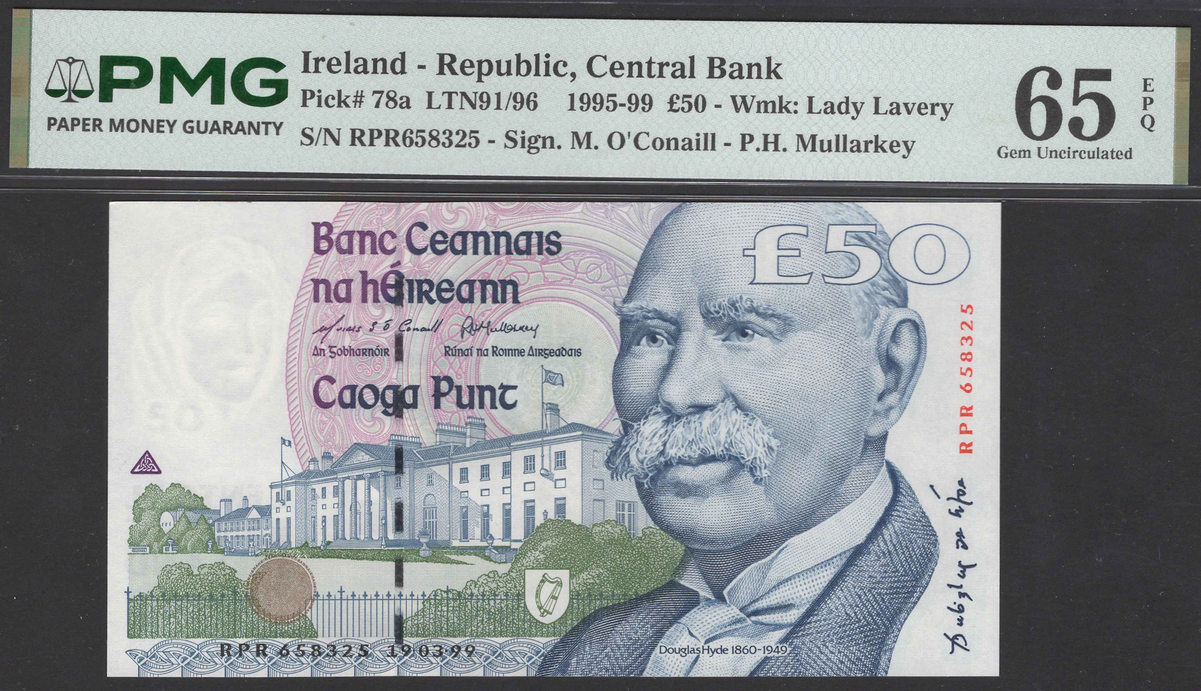 Central Bank of Ireland, £50, 19 March 1999, serial number RPR658325