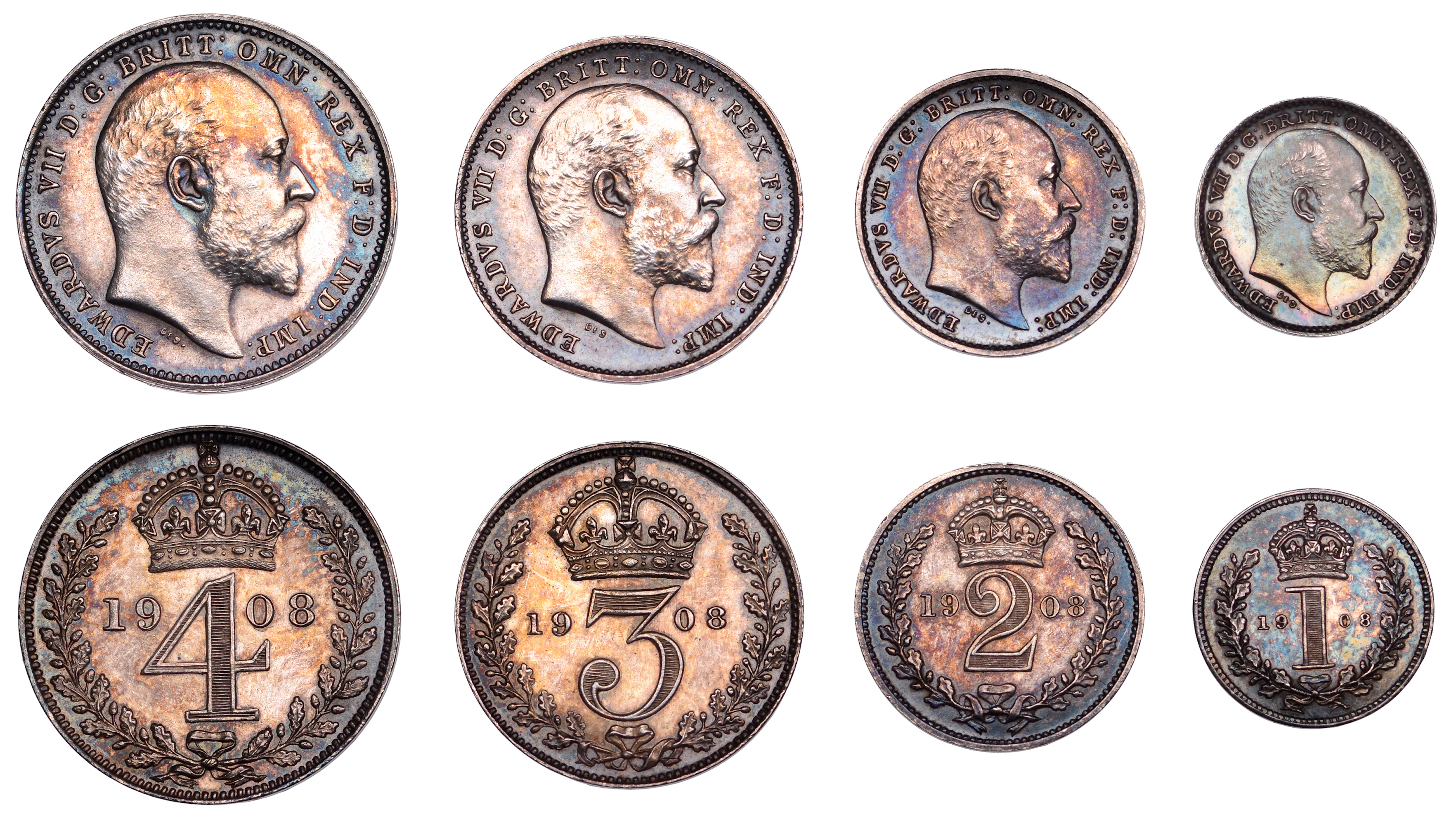 Edward VII (1901-1910), Maundy Set, 1908 (ESC 3614; S 3985). Toned