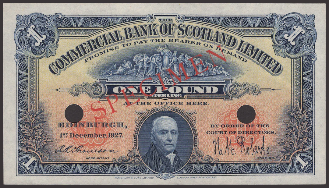 Commercial Bank of Scotland Limited, specimen £1, 1 December 1927