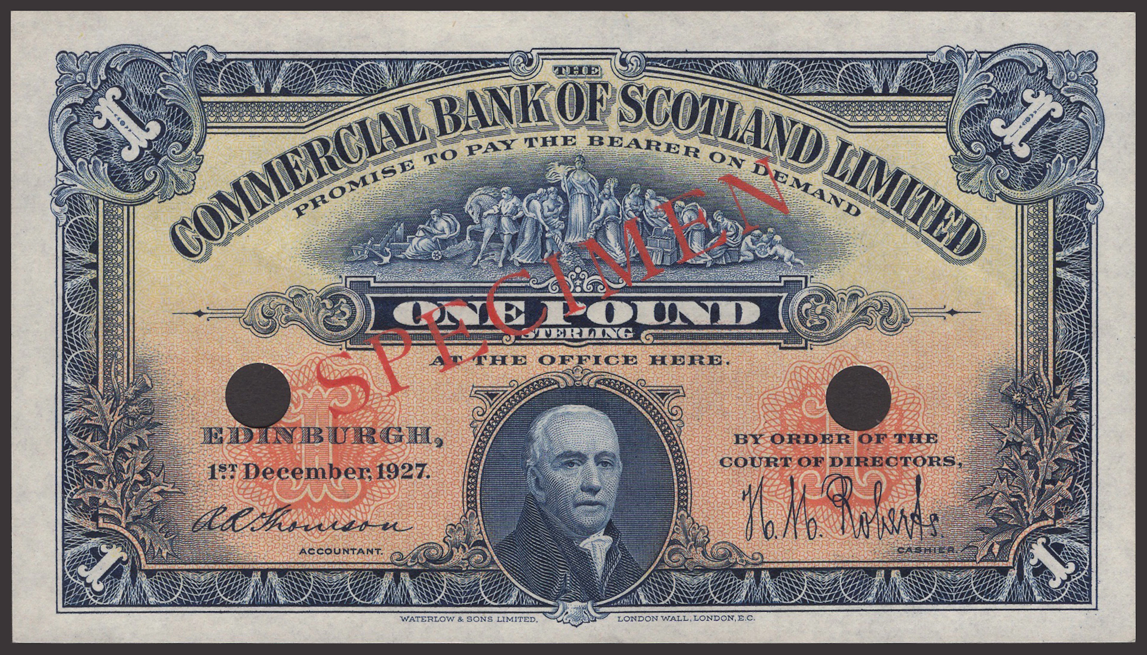 Commercial Bank of Scotland Limited, specimen £1, 1 December 1927