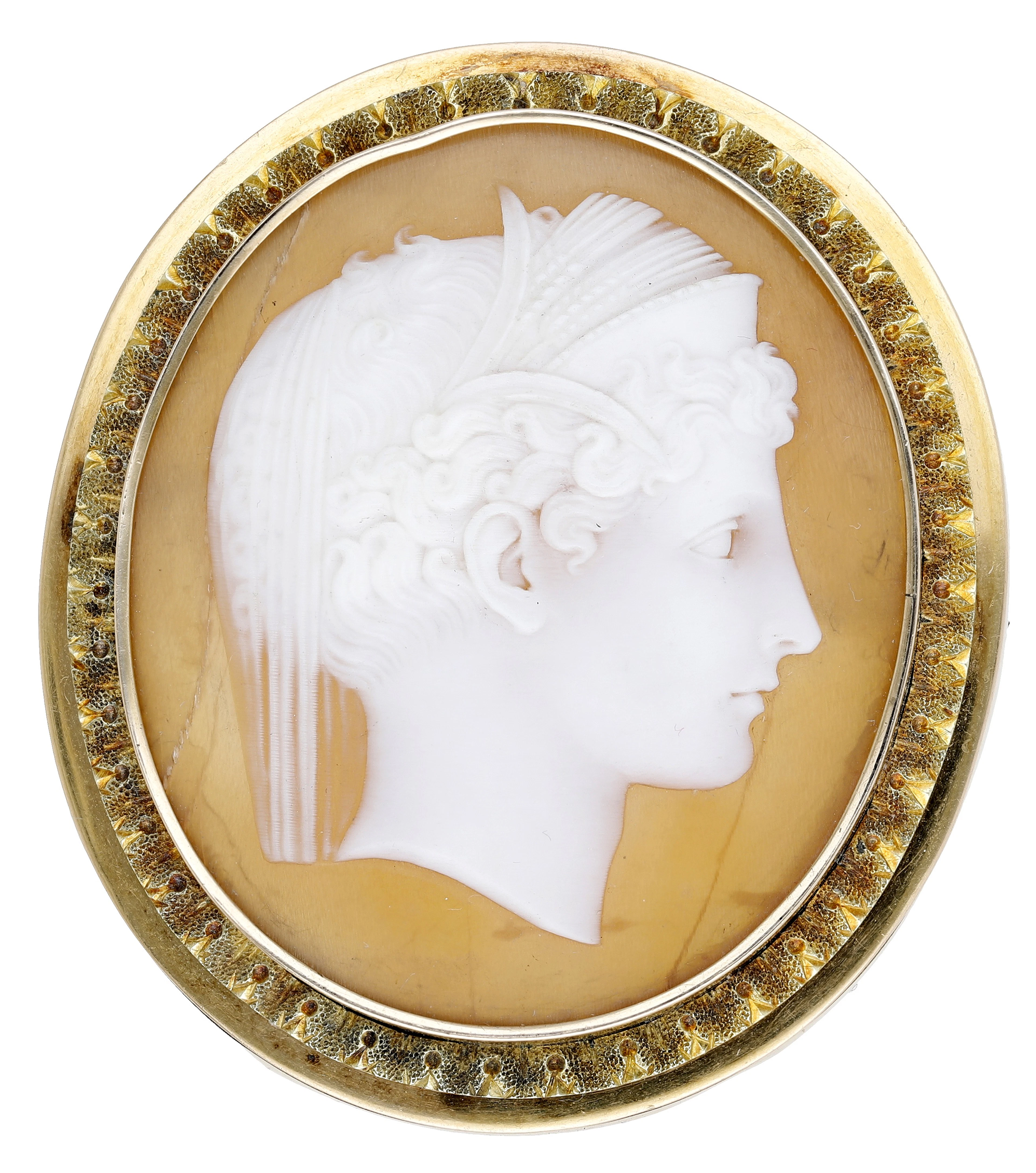 A 19th century shell cameo brooch/pendant, carved to depict the goddess