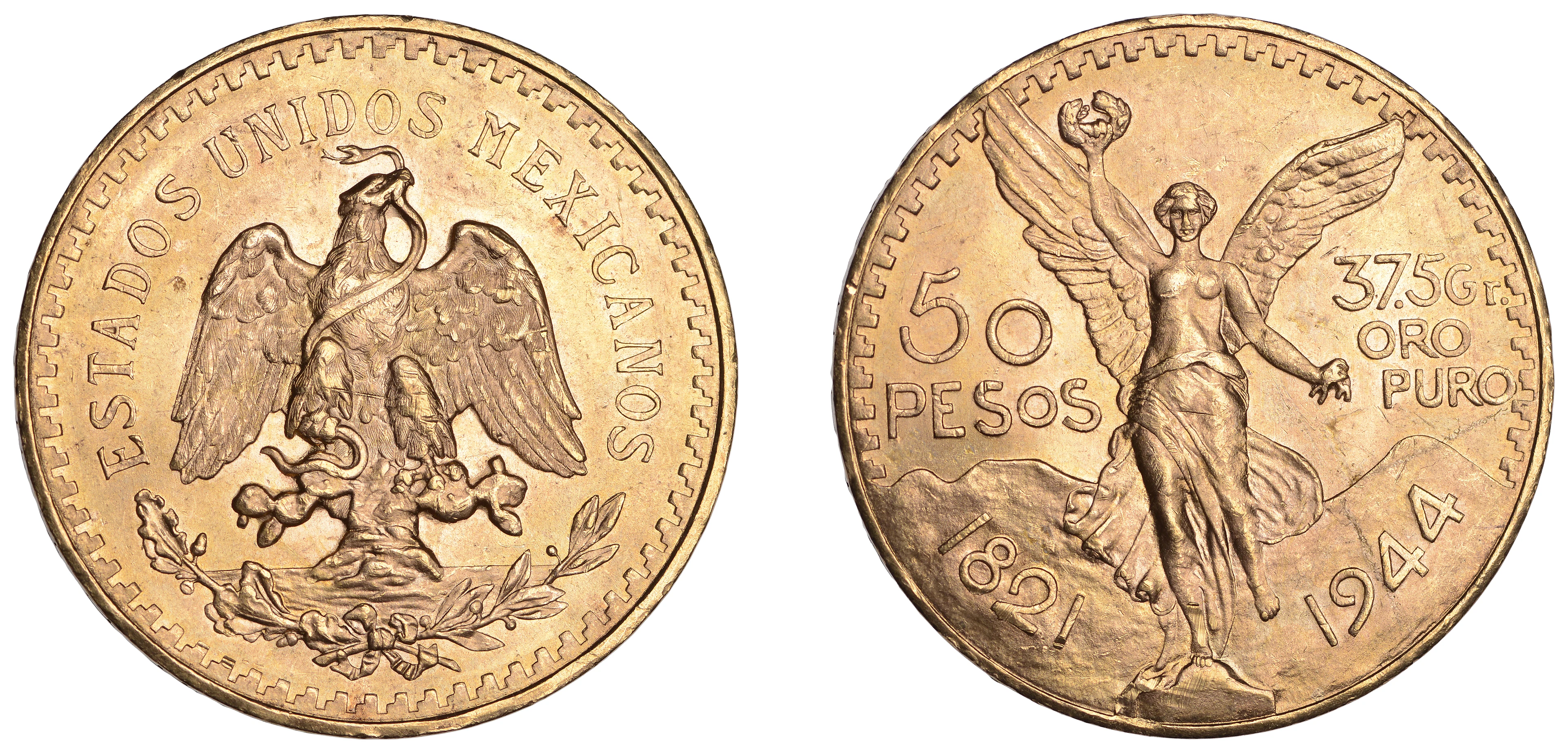 Mexico, Republic, 50 Pesos, 1944, Mexico City (KM 481). Lustrous