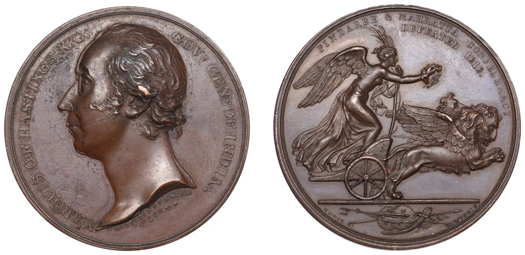 Pindaree and Mahratta Confederacy Defeated, 1818, a copper medal by