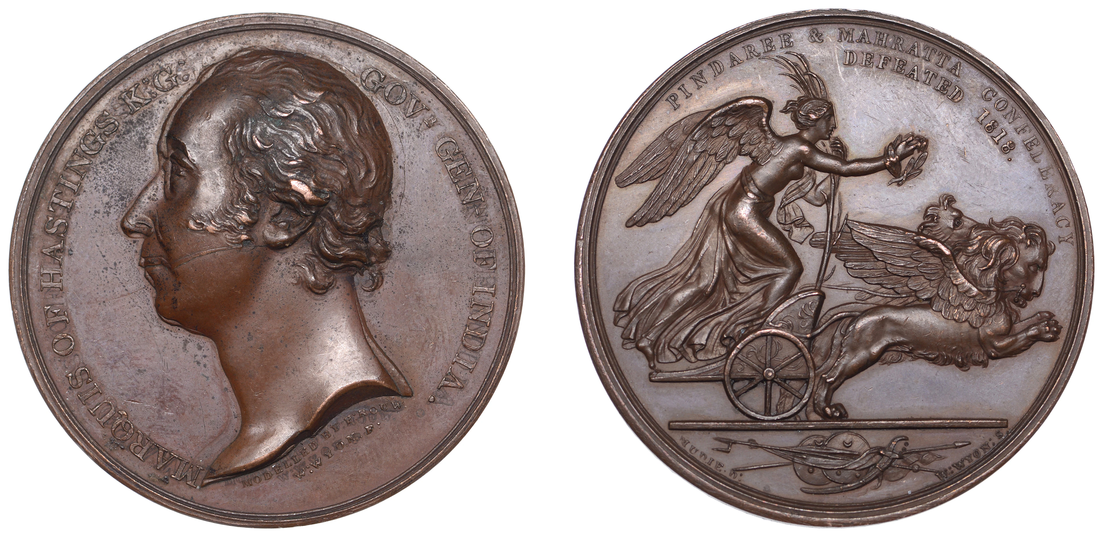 Pindaree and Mahratta Confederacy Defeated, 1818, a copper medal by