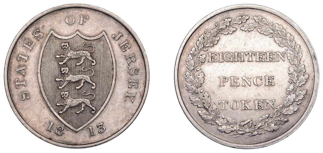 Channel Islands, JERSEY, States, Eighteen Pence, 1813, arms, rev.