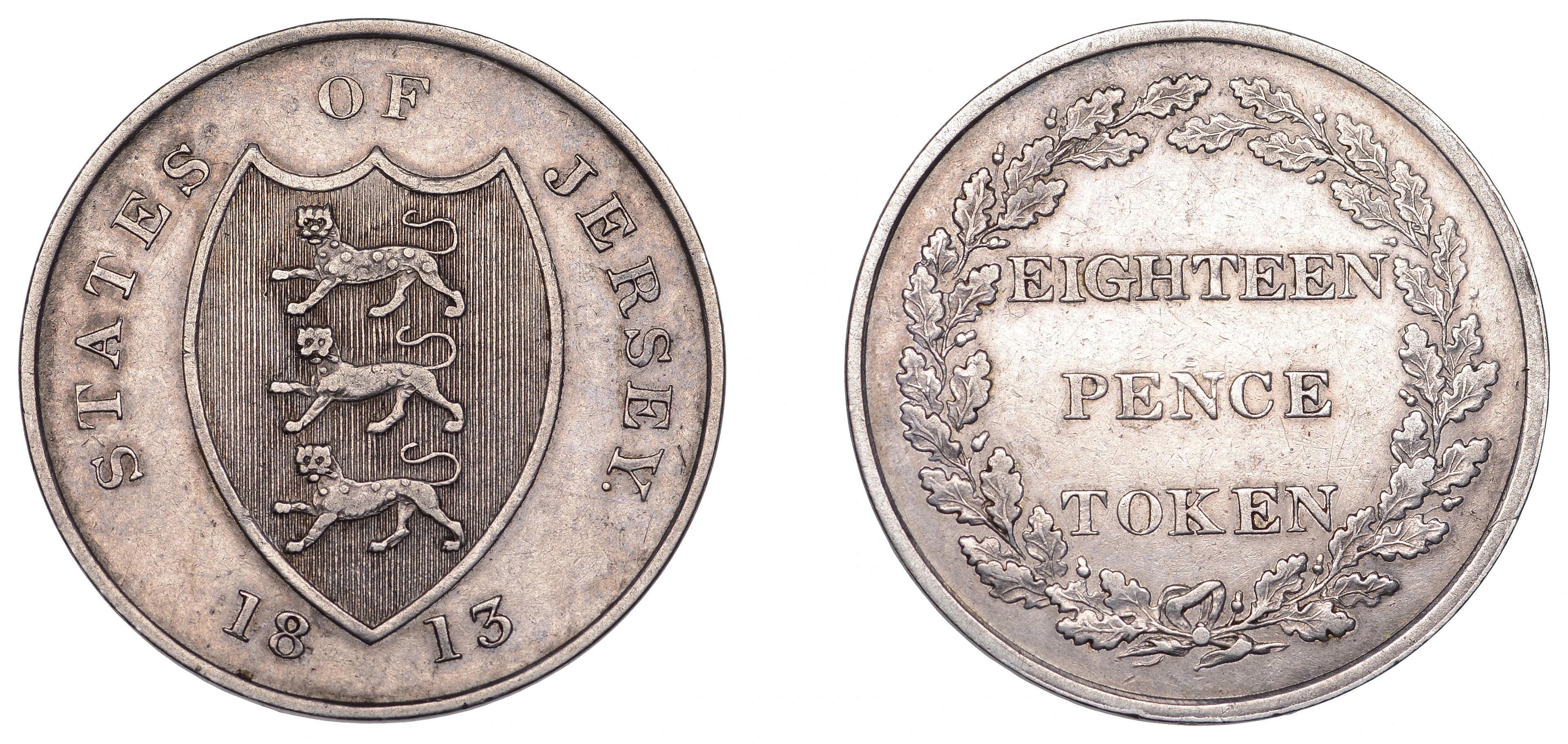 Channel Islands, JERSEY, States, Eighteen Pence, 1813, arms, rev.