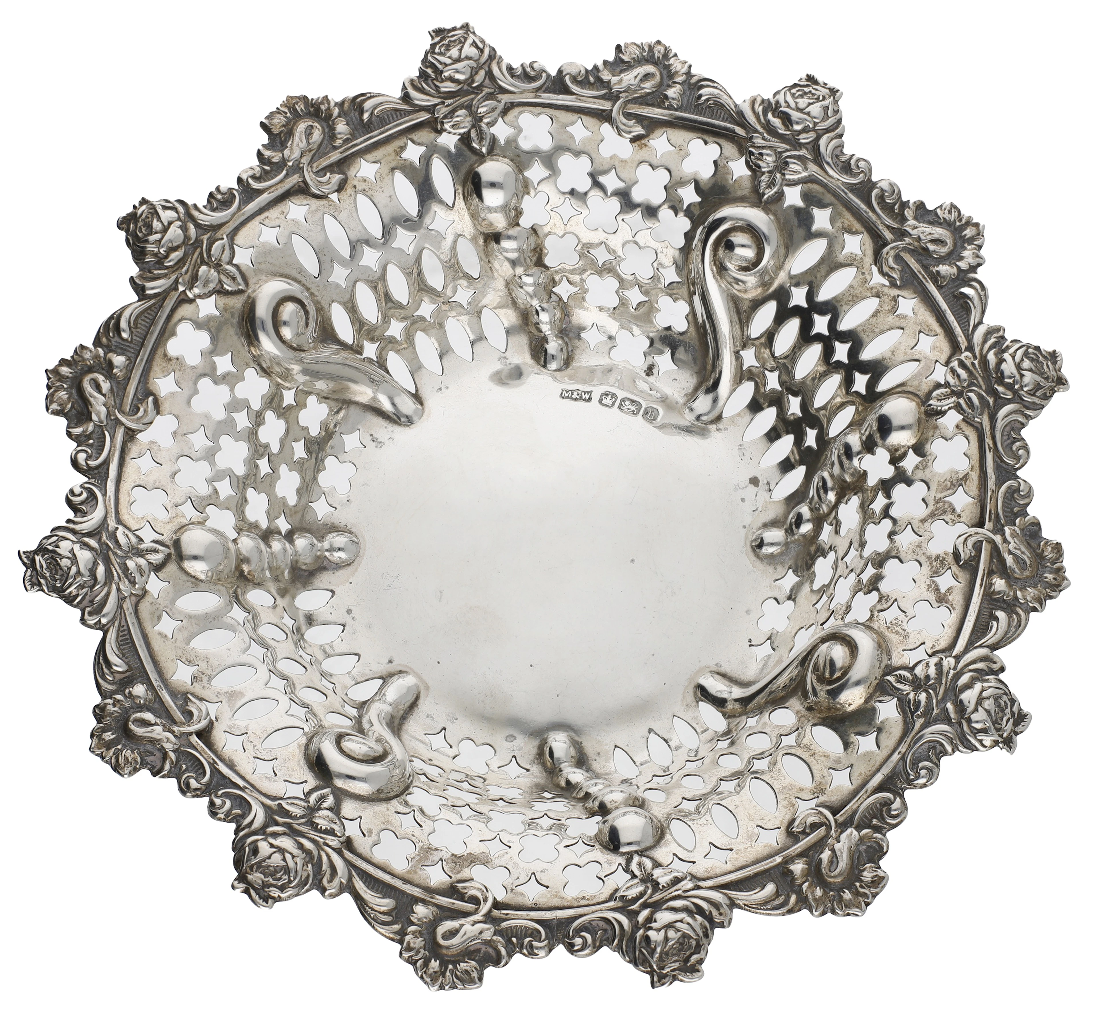 A Victoria silver bonbon dish, pierce decorated, with border relief