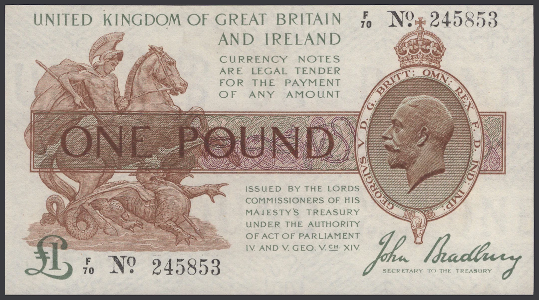 Treasury Series, John Bradbury, £1, 22 January 1917, serial number