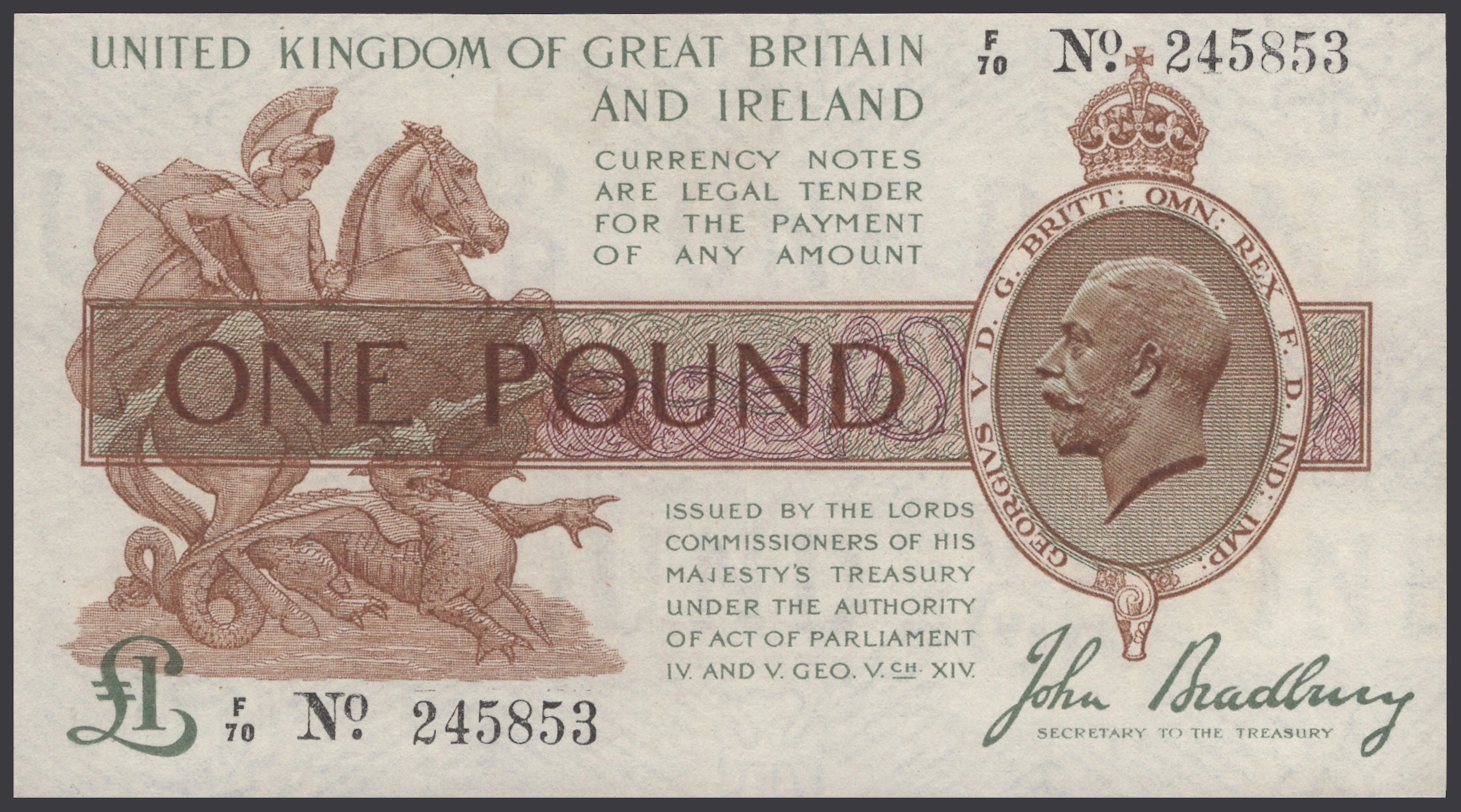 Treasury Series, John Bradbury, £1, 22 January 1917, serial number