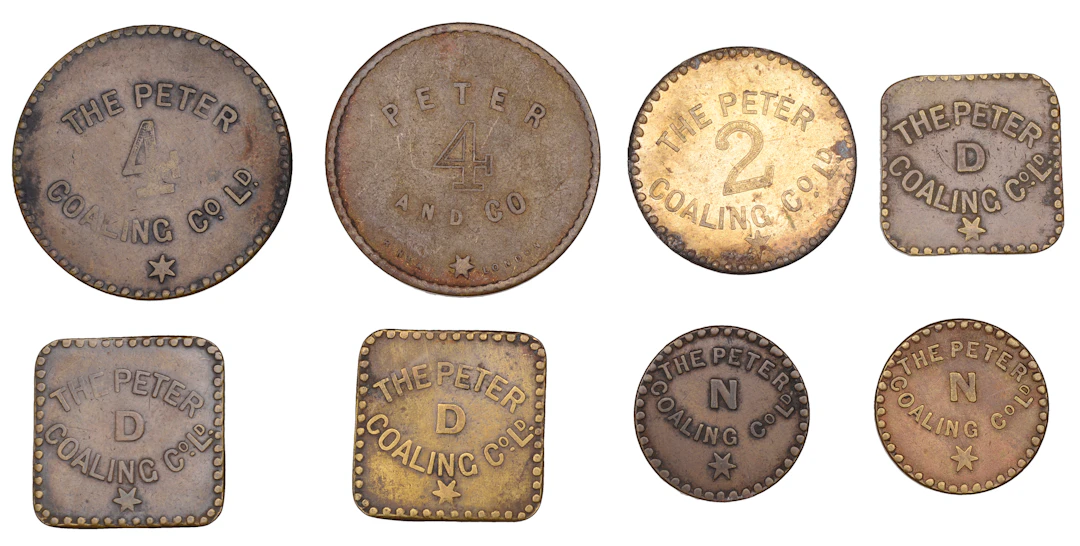 St Lucia, CASTRIES, PETER COALING COMPANY, coaling tokens (8), various