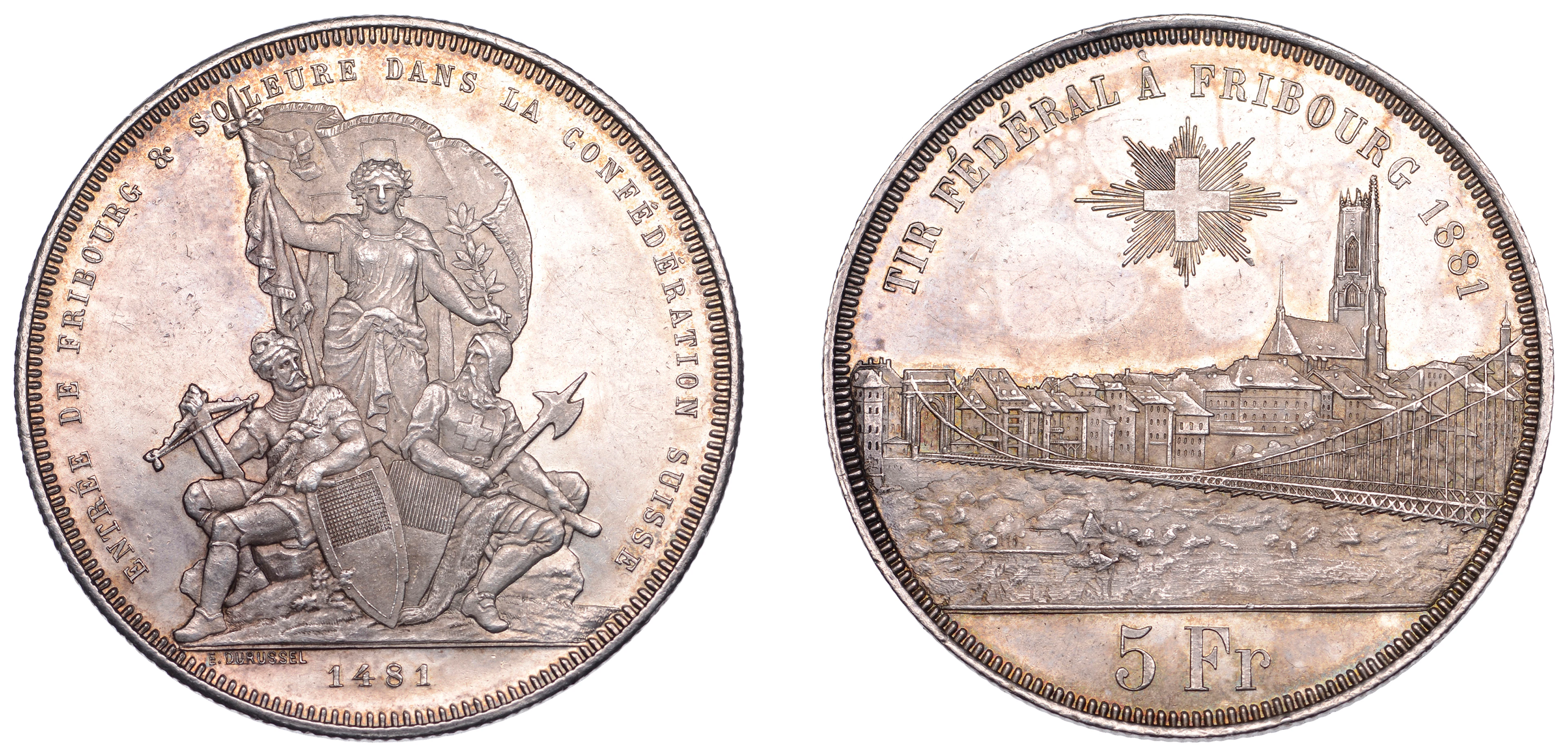 Switzerland, Confederation, 5 Francs or Thaler, 1881, Fribourg Shooting
