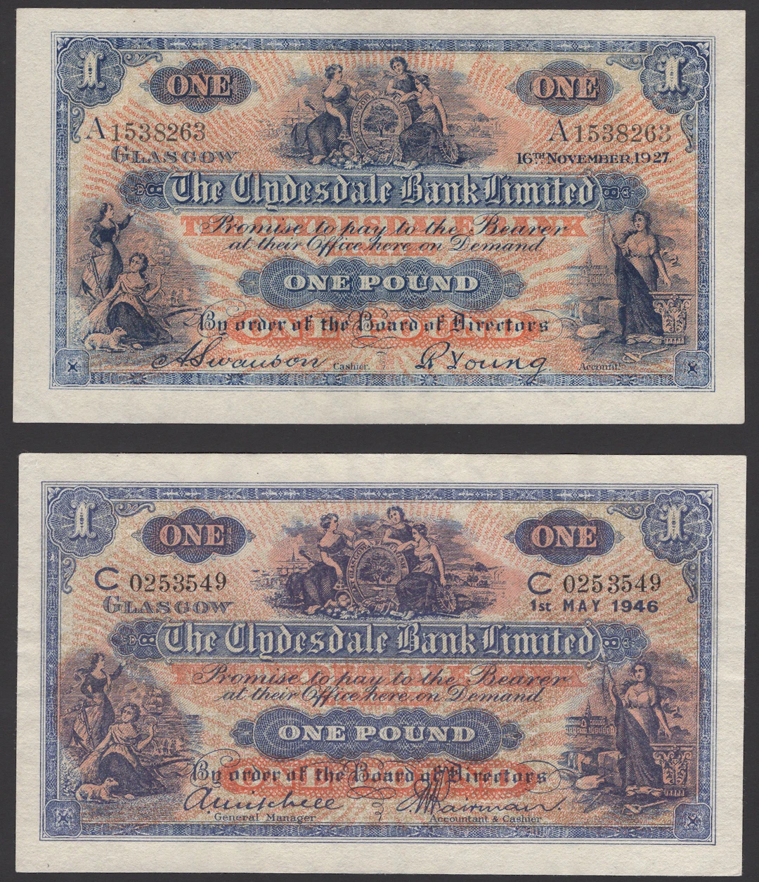 Clydesdale Bank Limited, £1, 16 November 1927, serial number A1538263