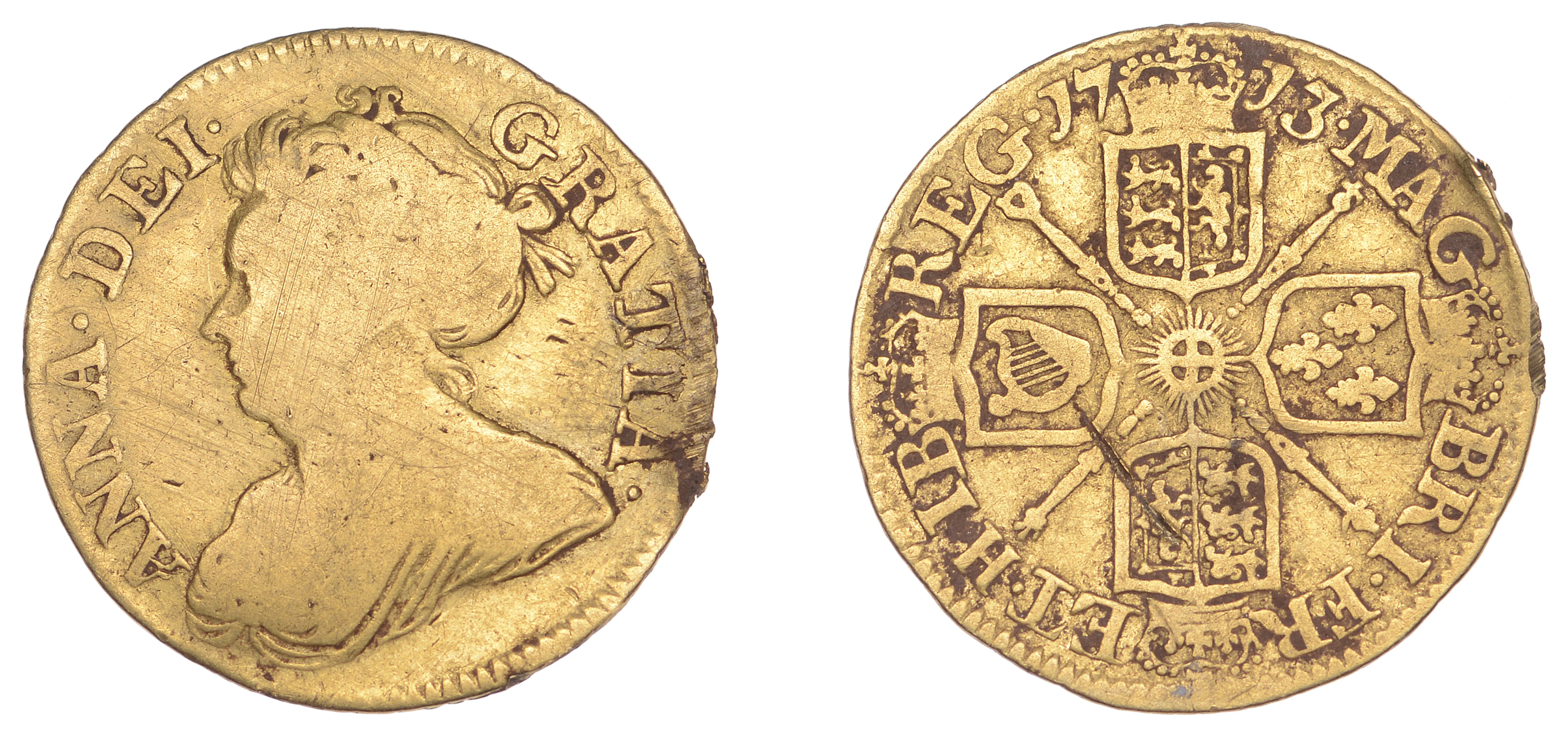 Anne (1702-1714), Half-Guinea, 1713 (MCE 236; EGC 492; S 3575). Poor £400-£500