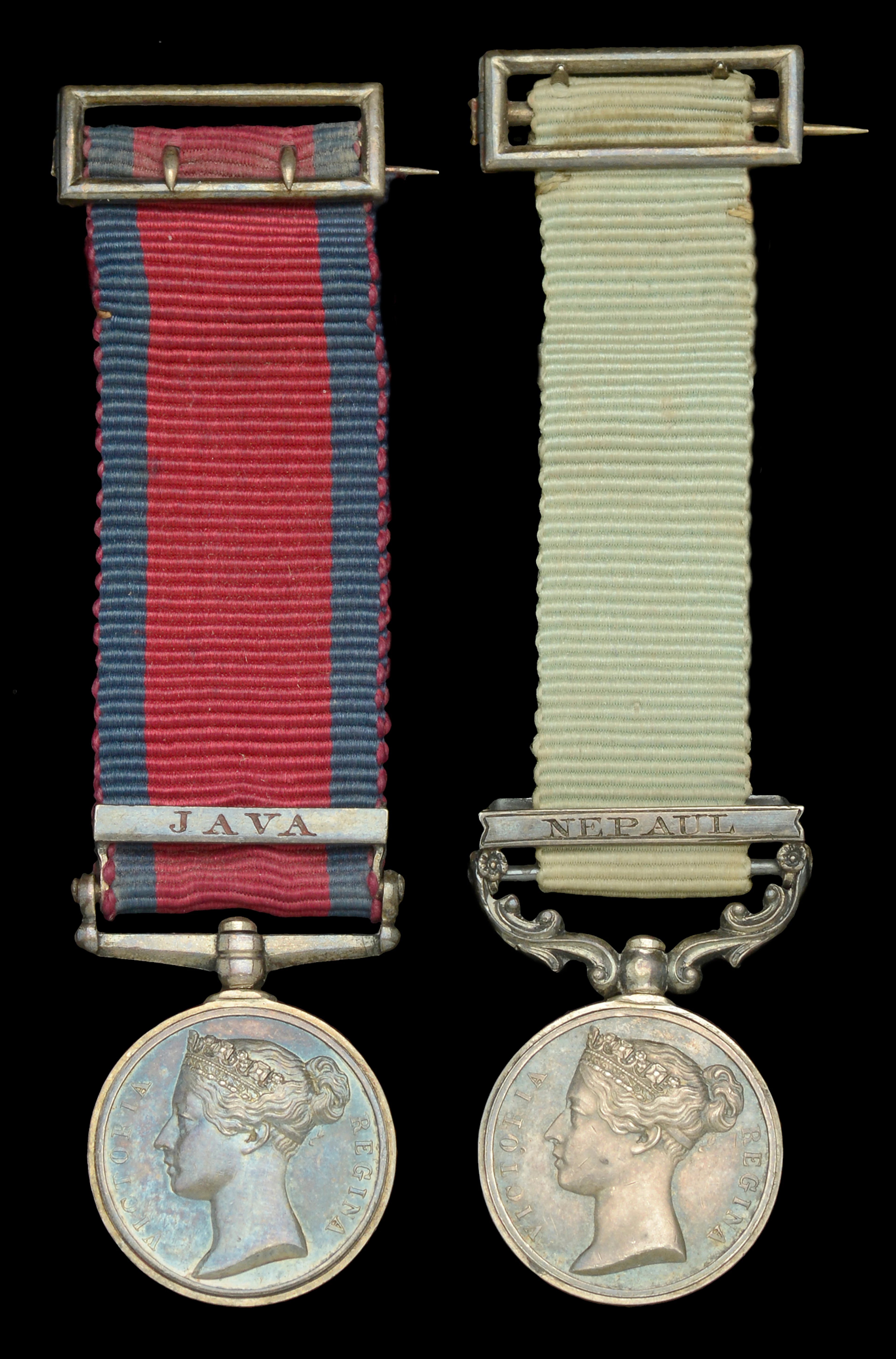 The pair of mounted miniature medals worn by Major Thomas Frobisher