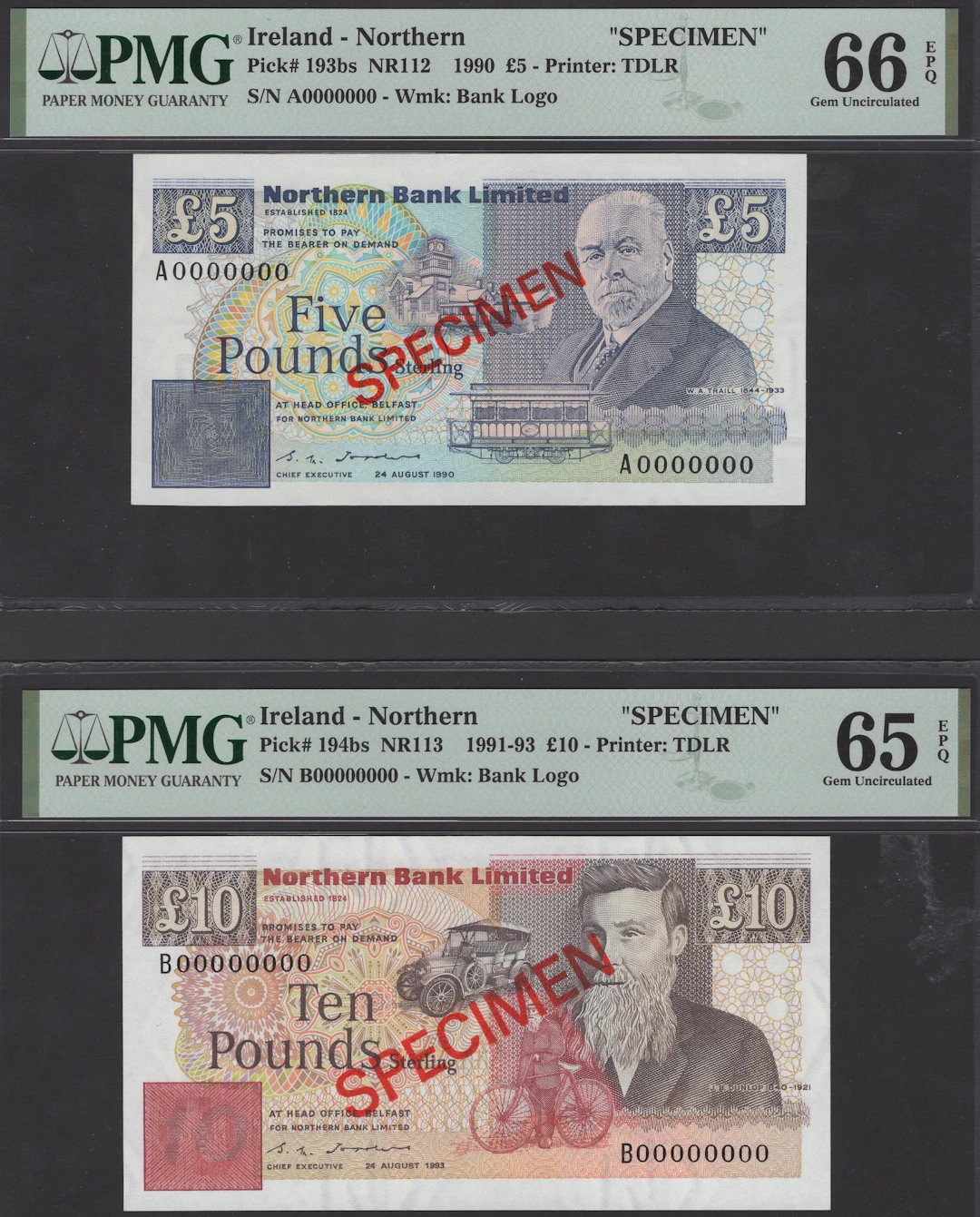 Northern Bank Limited, specimen £5, 24 August 1990, serial number