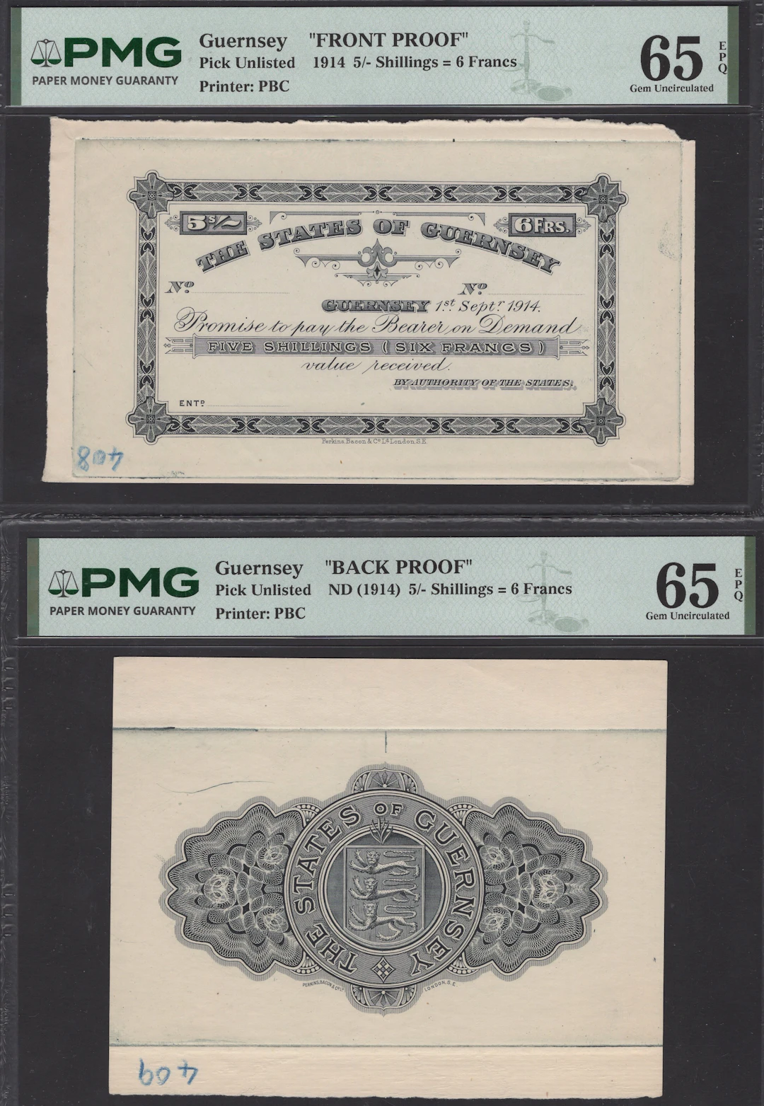 States of Guernsey, obverse and reverse black-and-white die proofs