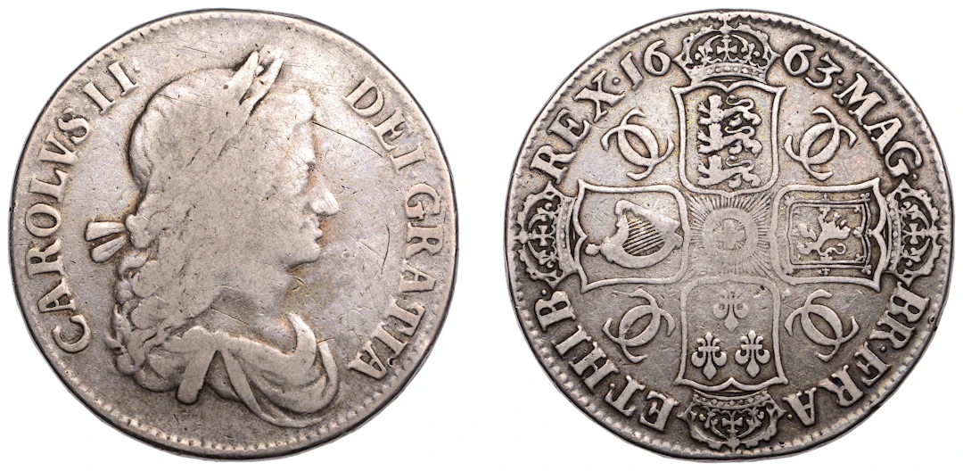 Charles II (1660-1685), Crown, 1663, first bust, edge xv (ESC 353;