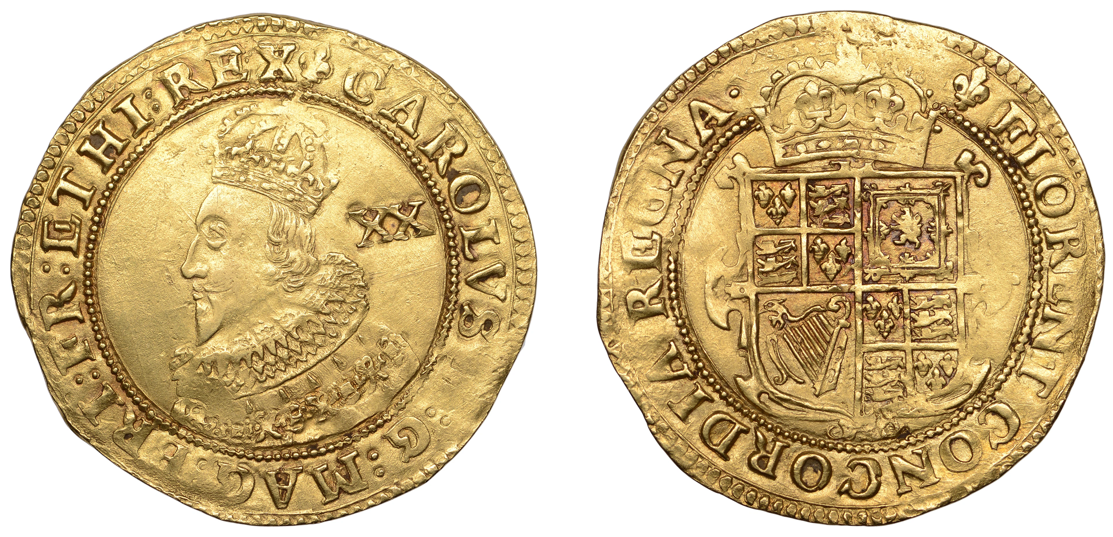 CHARLES I, Tower Mint, Group A, Class II: Unite of Twenty Shillings