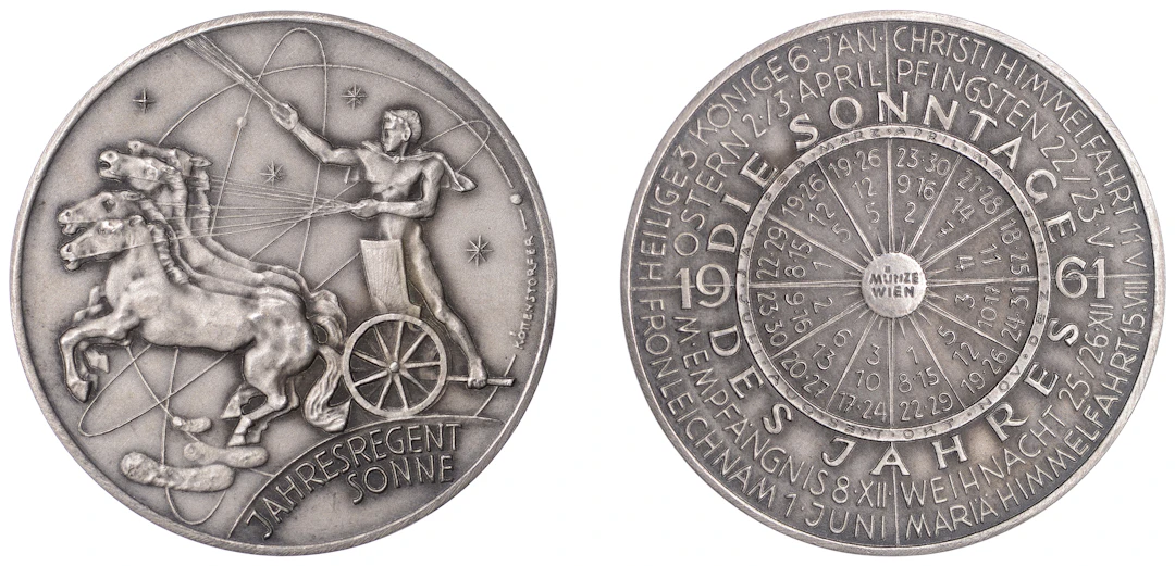 AUSTRIA, Kalendermedaille 1961 [Calendar Medal], a silver medal by