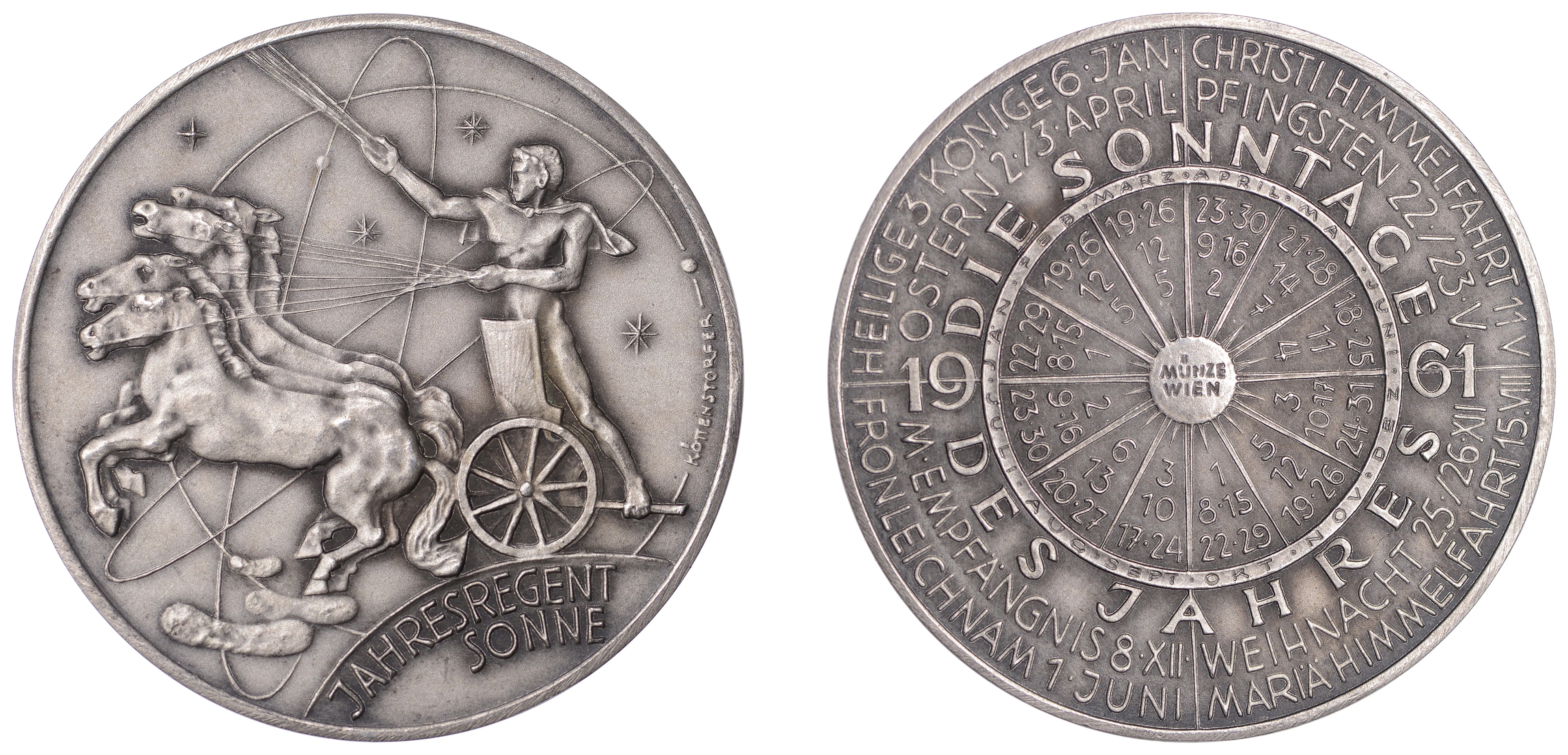 AUSTRIA, Kalendermedaille 1961 [Calendar Medal], a silver medal by