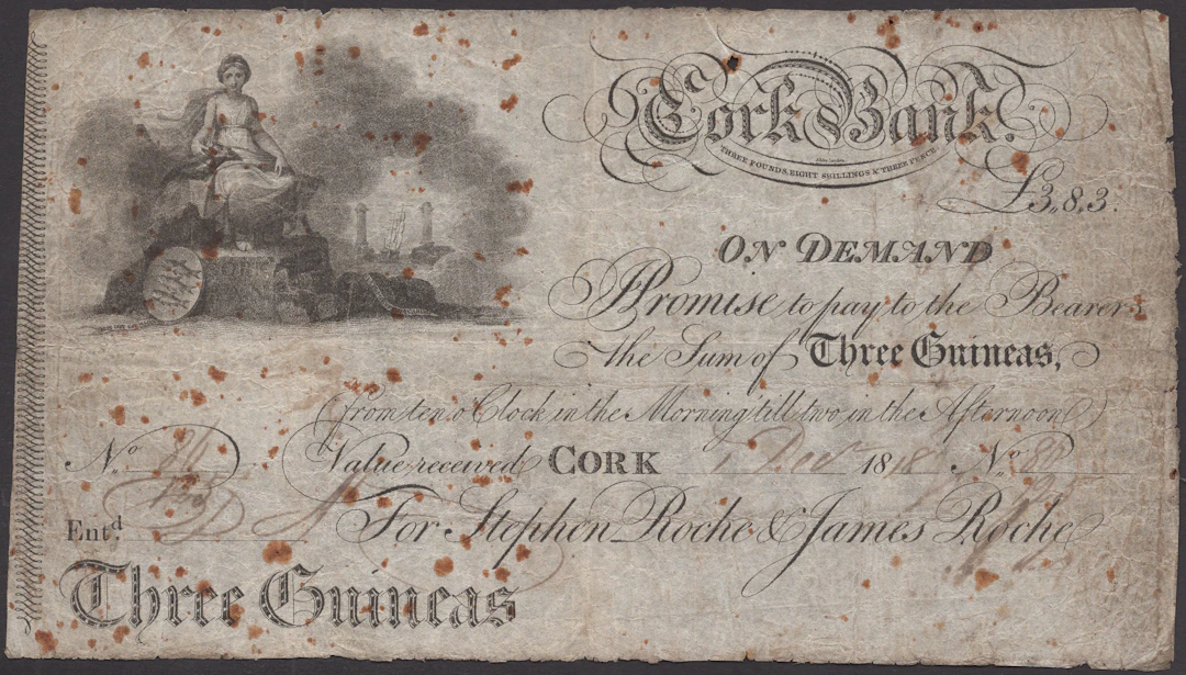Roche’s Cork Bank, for Stephen Roche & James Roche, 3 Guineas, 1 December
