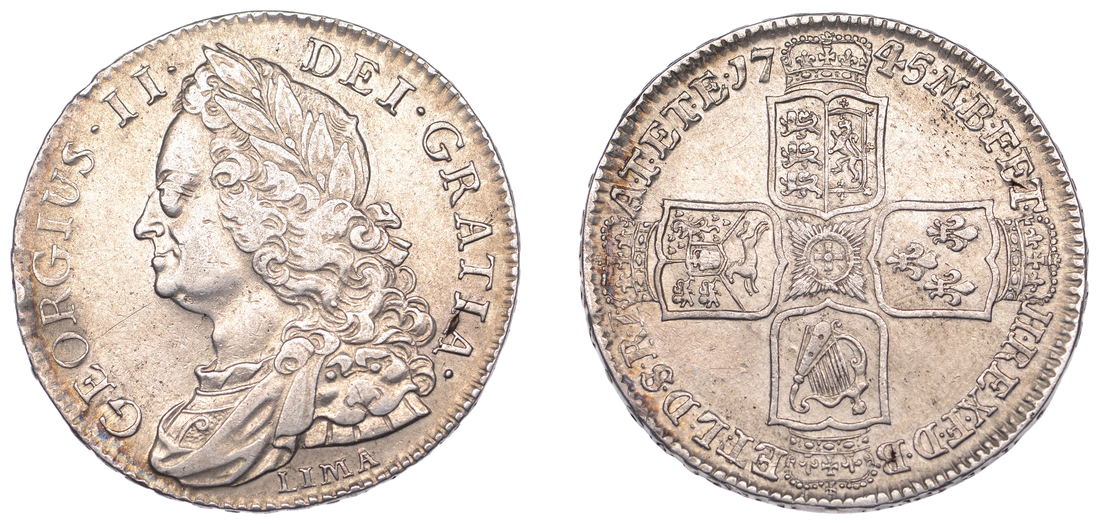 George II (1727-1760), Halfcrown, 1745 lima, edge decimo nono (ESC
