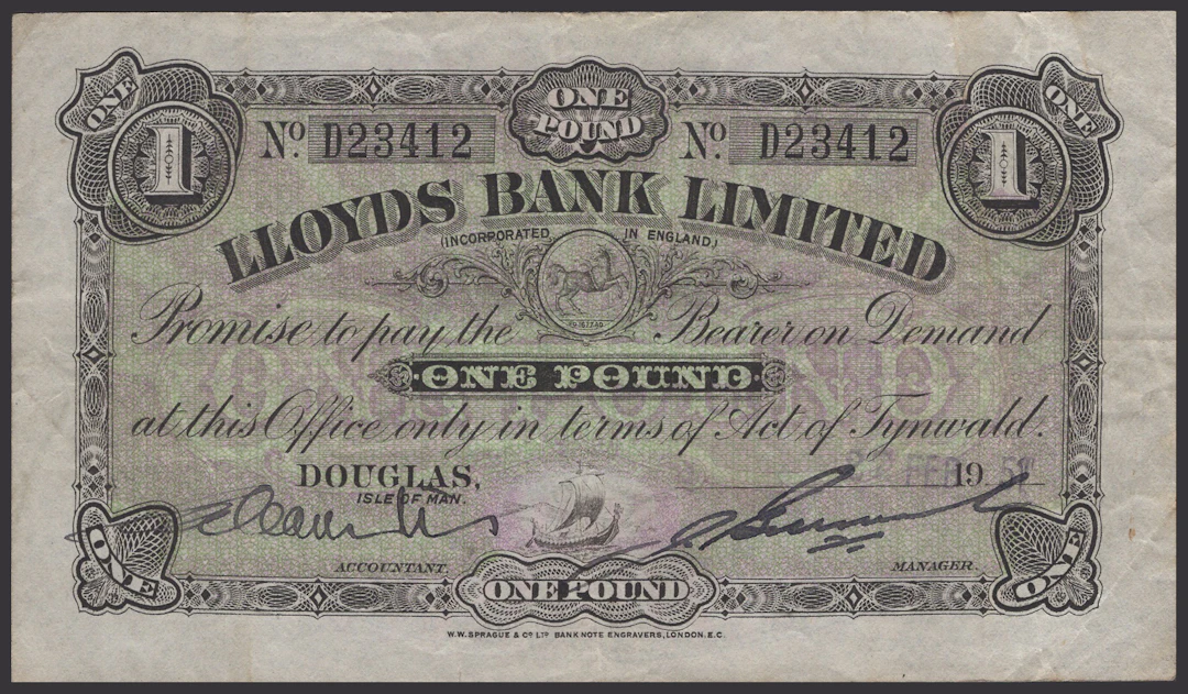 Lloyds Bank Limited, £1, 27 February 1951, serial number D23412, signatures