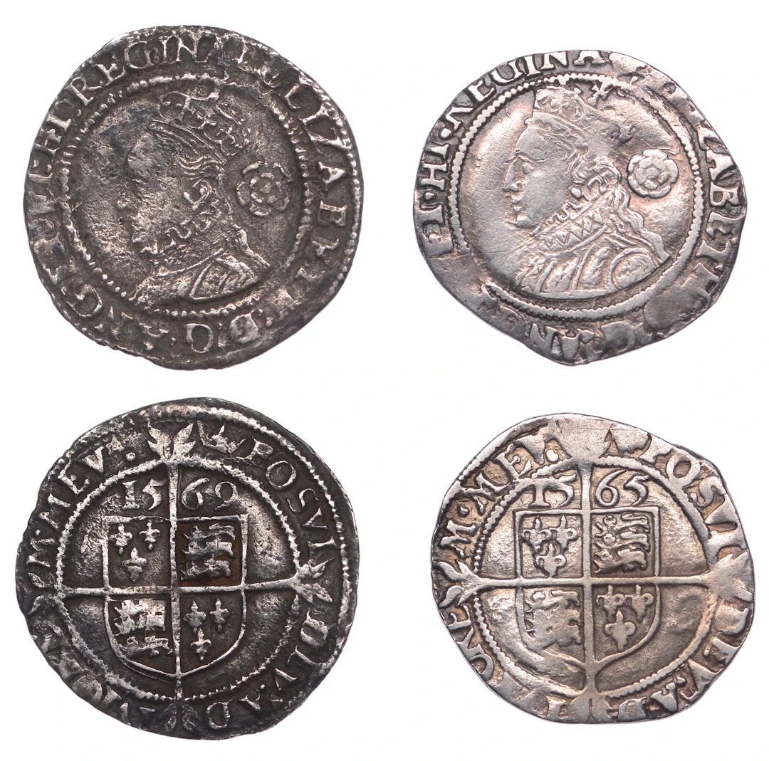 Elizabeth I, Third issue, Threepences (2), 1565, mm. rose over pheon