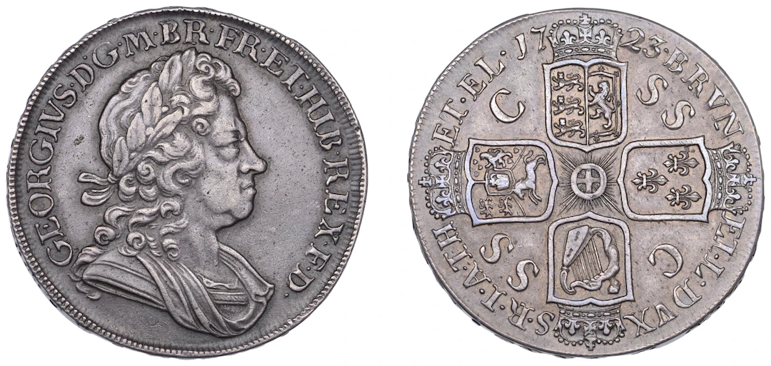 George I (1714-1727), Crown, 1723 ssc, edge decimo (ESC 1545; S 3640).