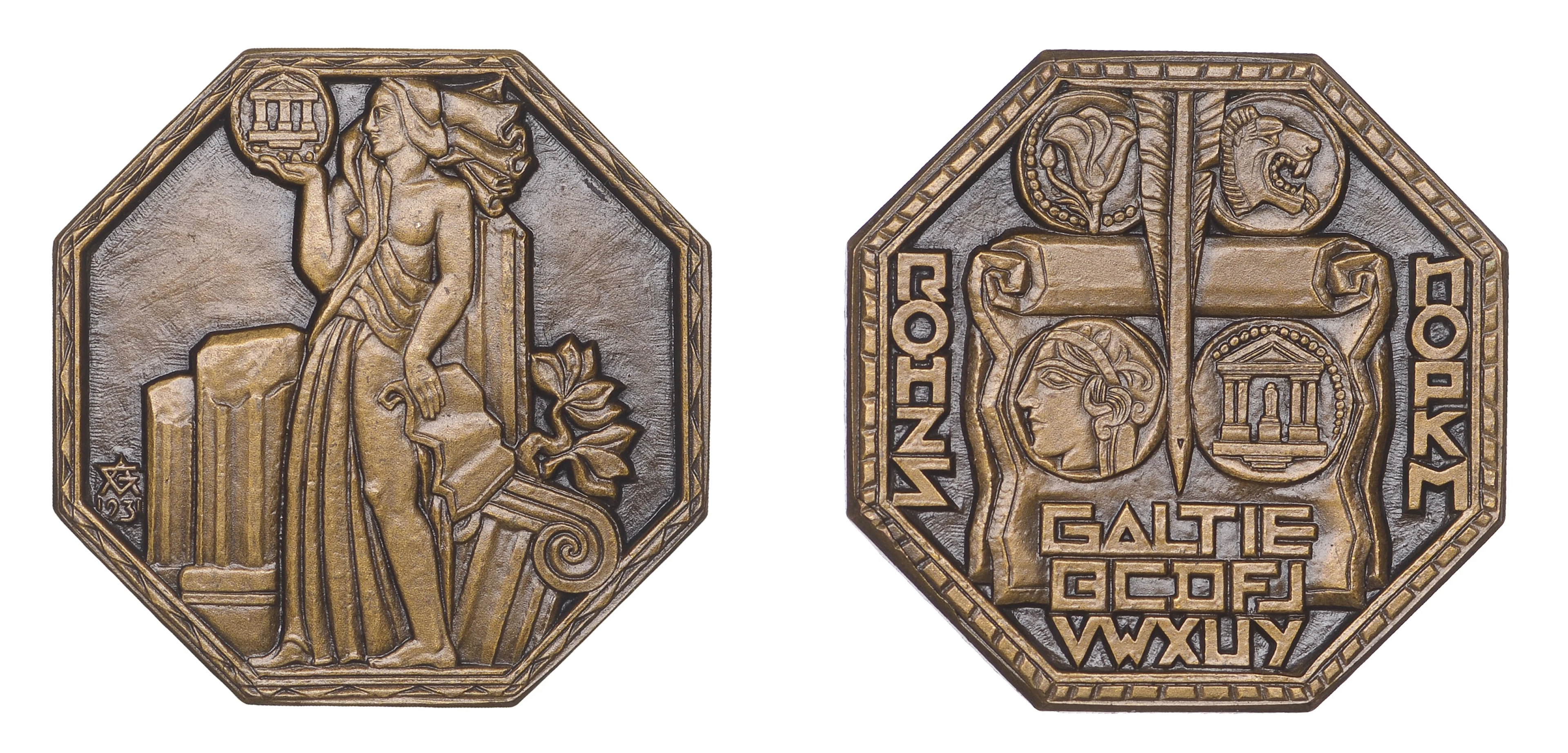 FRANCE, Numismatique, 1931, an Art Déco octagonal bronze medal or