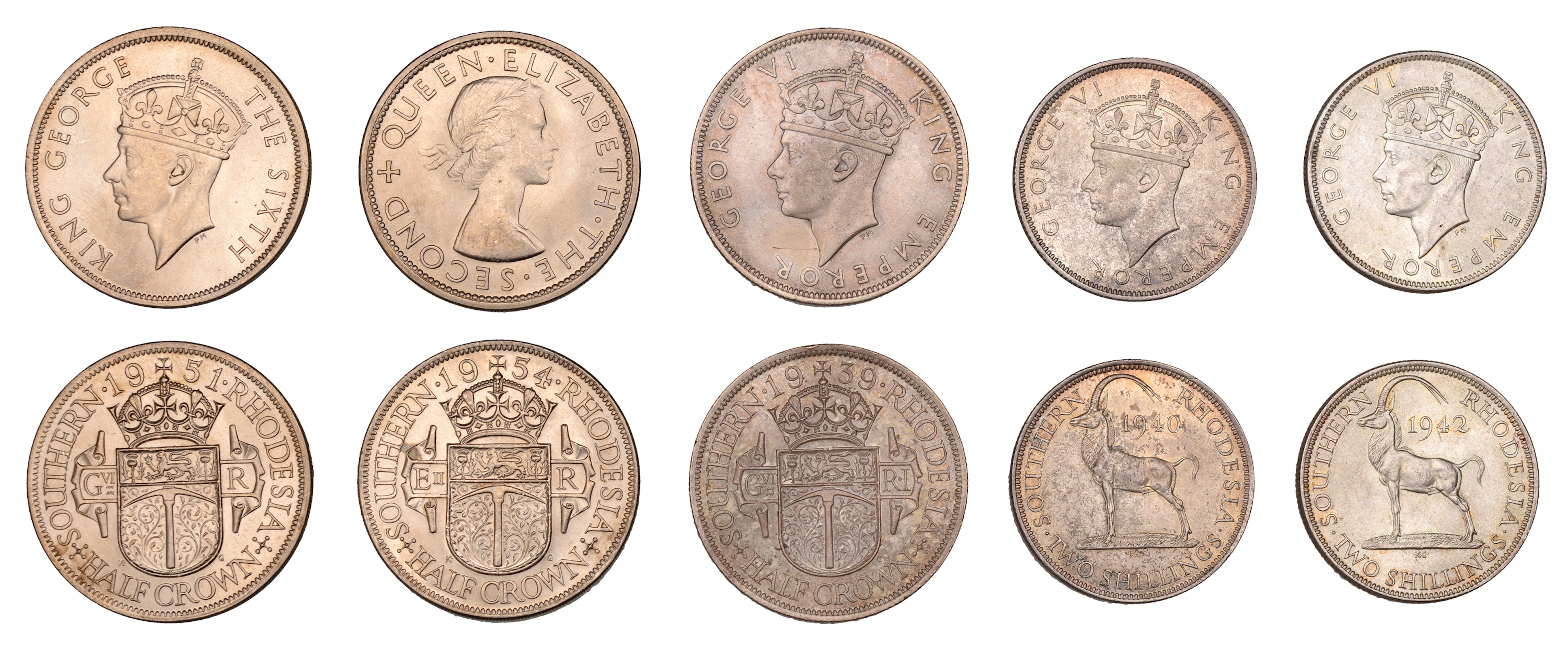 Southern Rhodesia, George VI, Halfcrowns (2), 1939, 1951, Florins