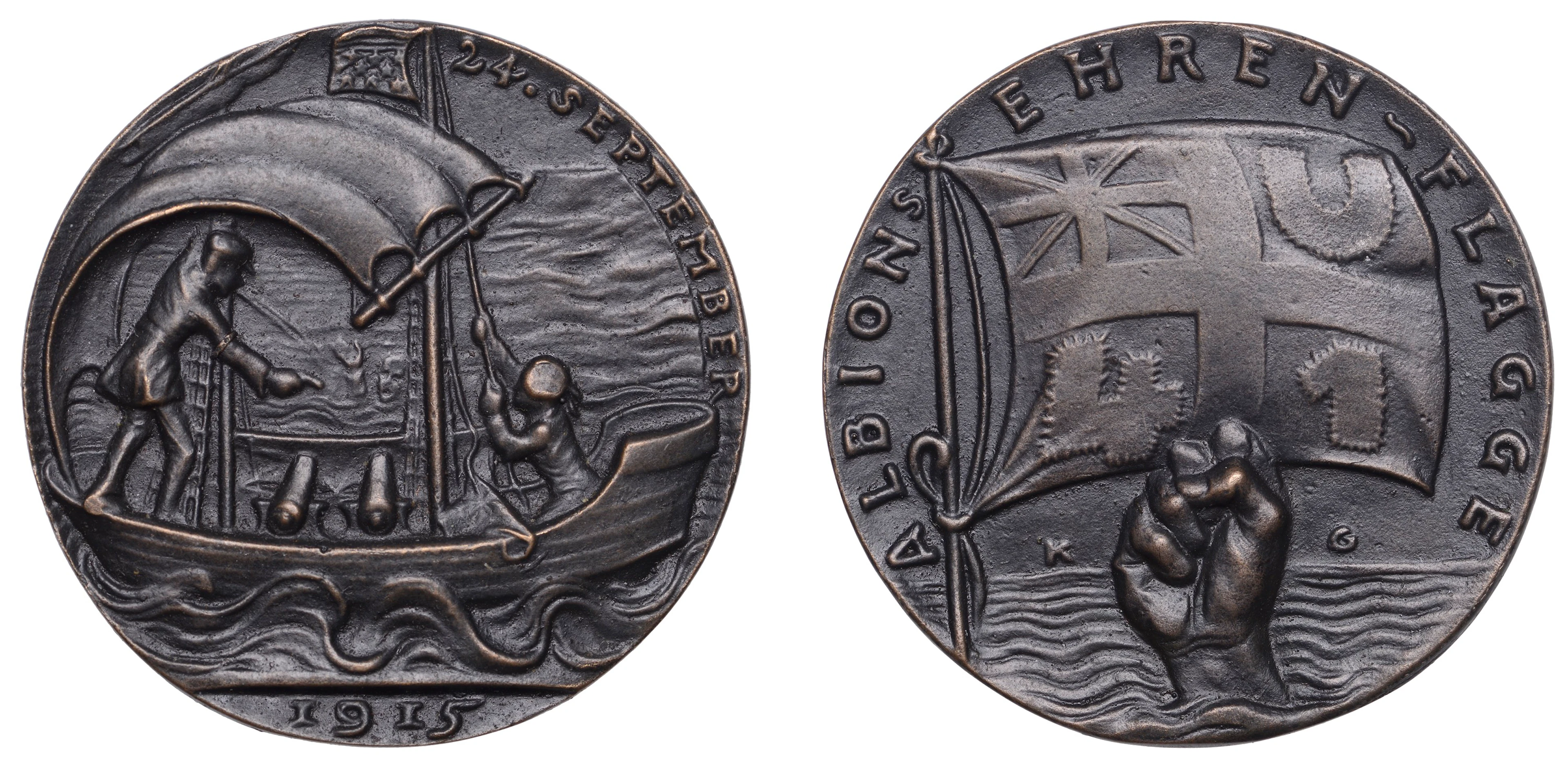 Germany, ‘Murder of the U-41’, 1915, an iron medal by K. Goetz, figures