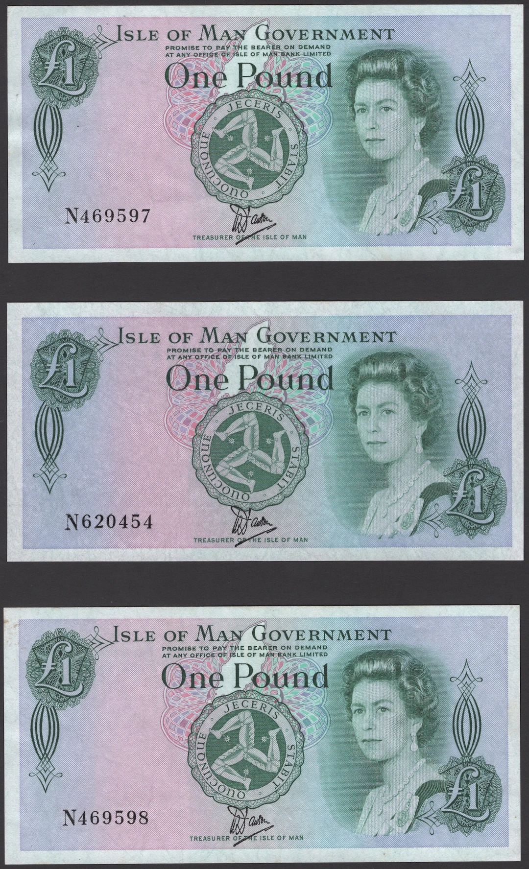 Isle of Man Government, W.Dawson, £1 (6), ND (1983), consecutive serial