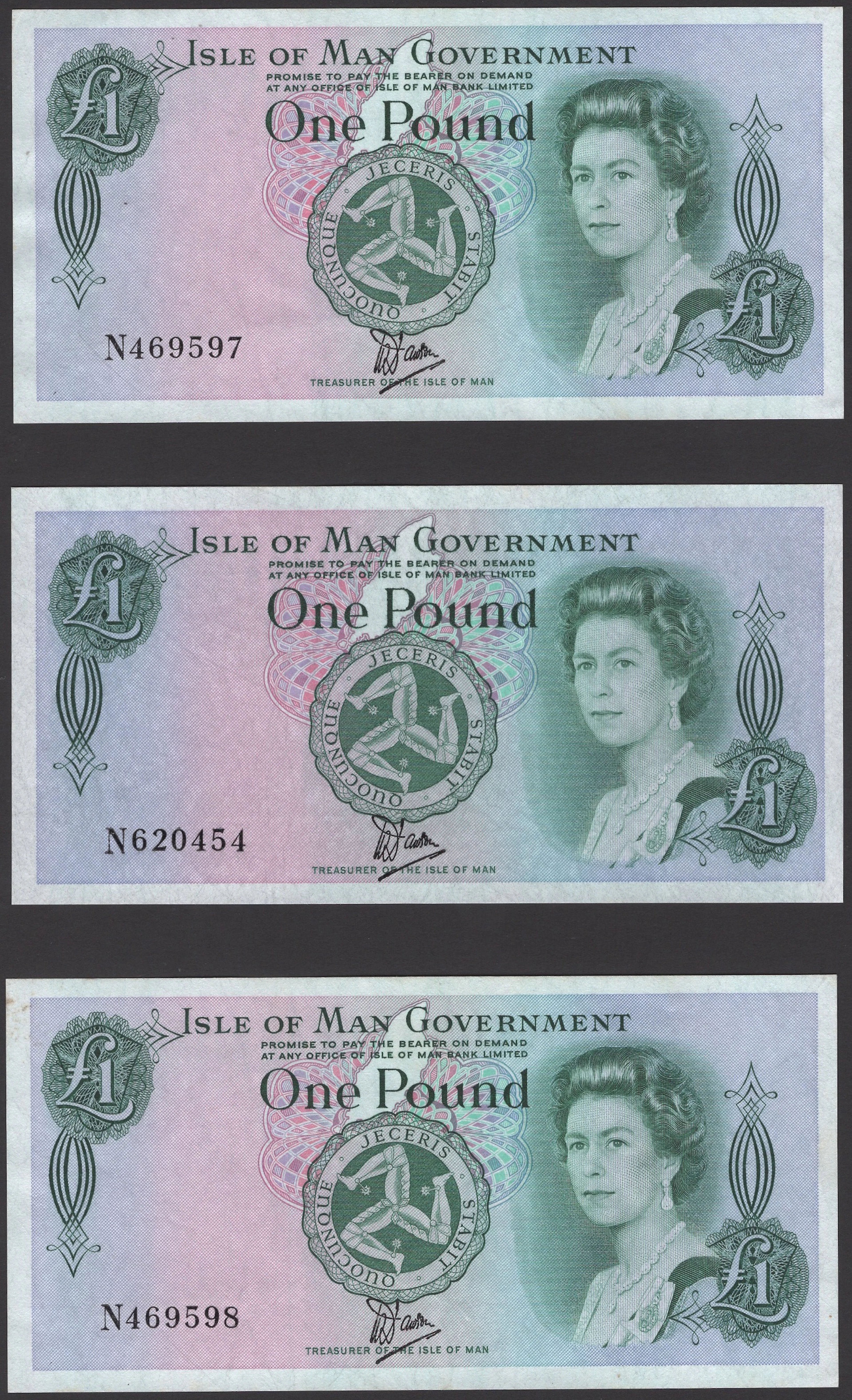 Isle of Man Government, W.Dawson, £1 (6), ND (1983), consecutive serial