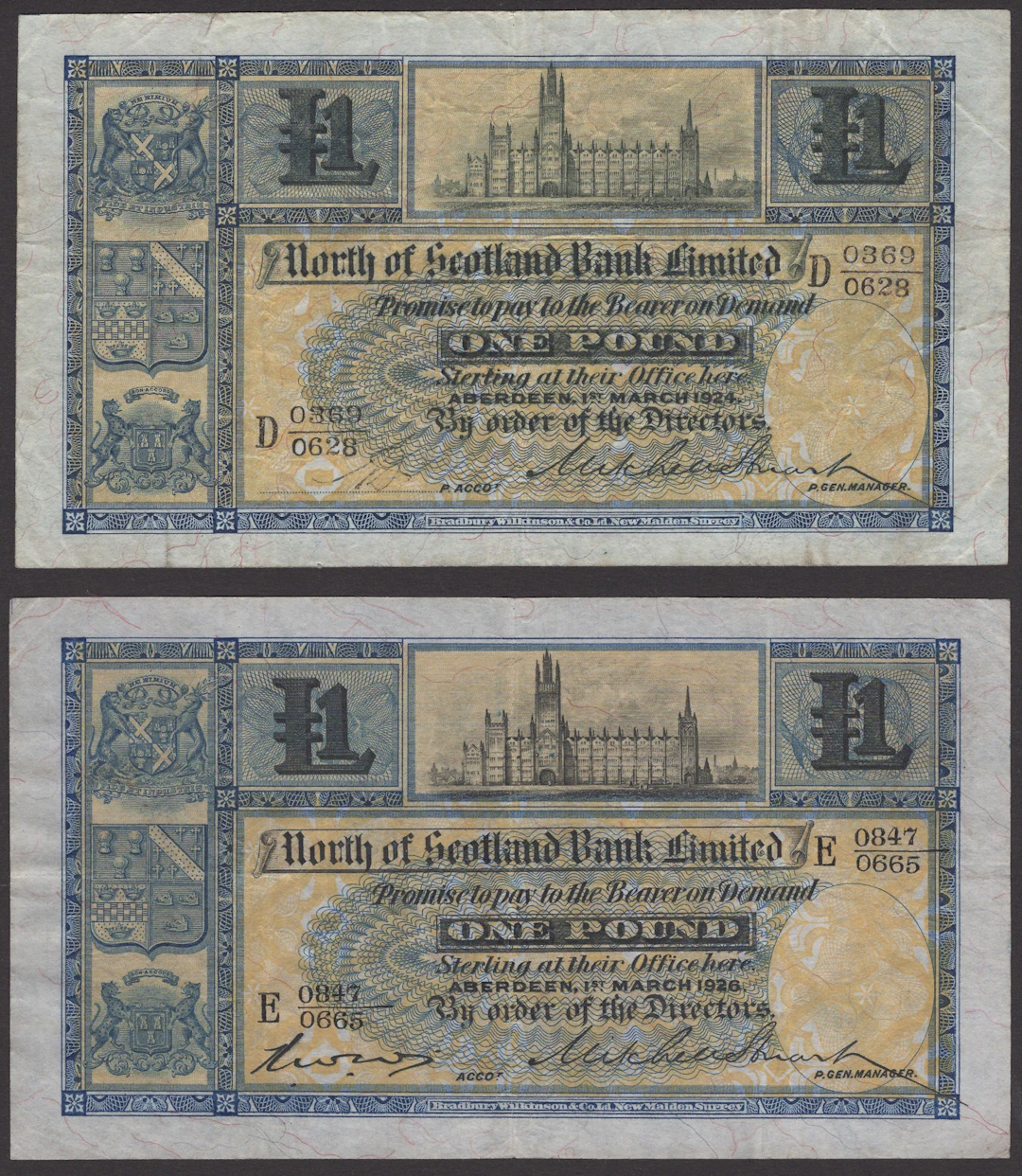 North of Scotland Bank Limited, £1 (2), 1 March 1924, serial number