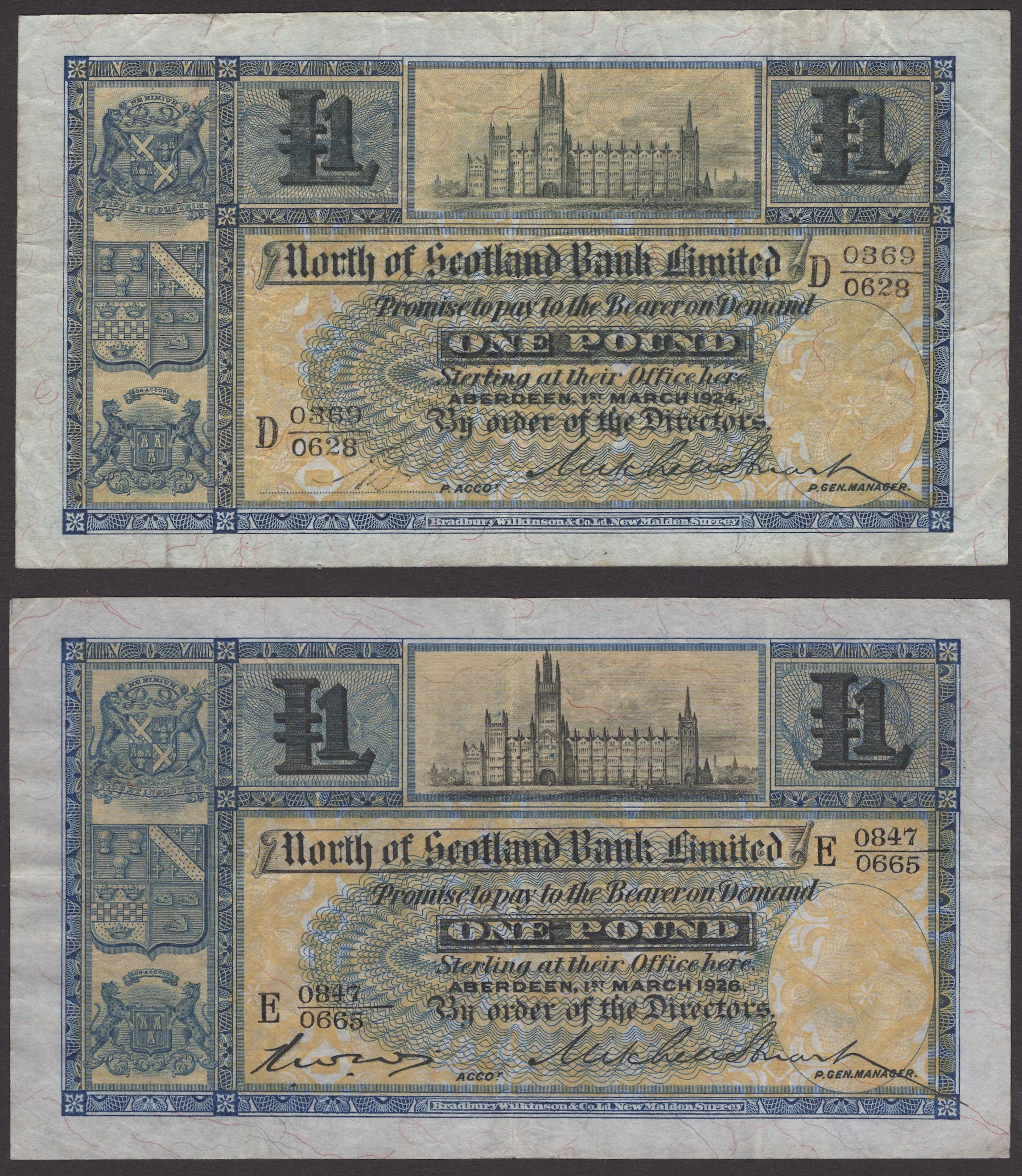 North of Scotland Bank Limited, £1 (2), 1 March 1924, serial number