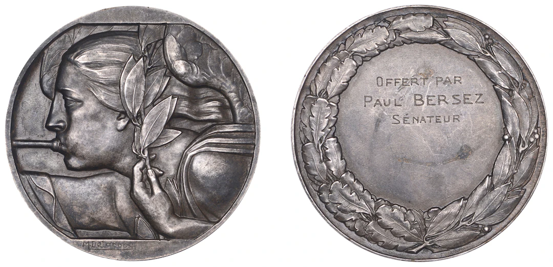 FRANCE, Fame, c. 1935, an Art Déco plated bronze award medal by M.