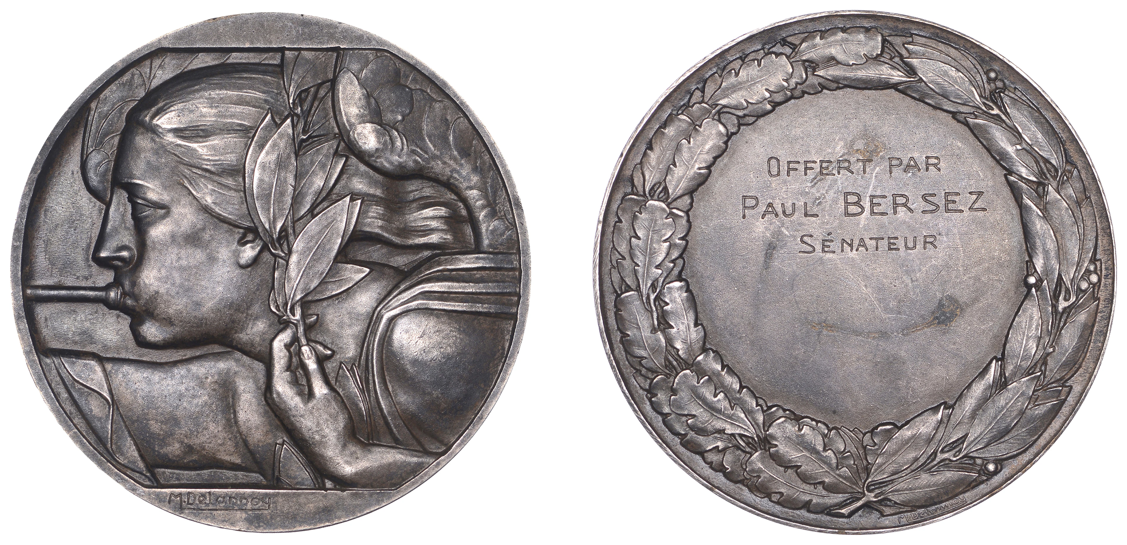 FRANCE, Fame, c. 1935, an Art Déco plated bronze award medal by M.