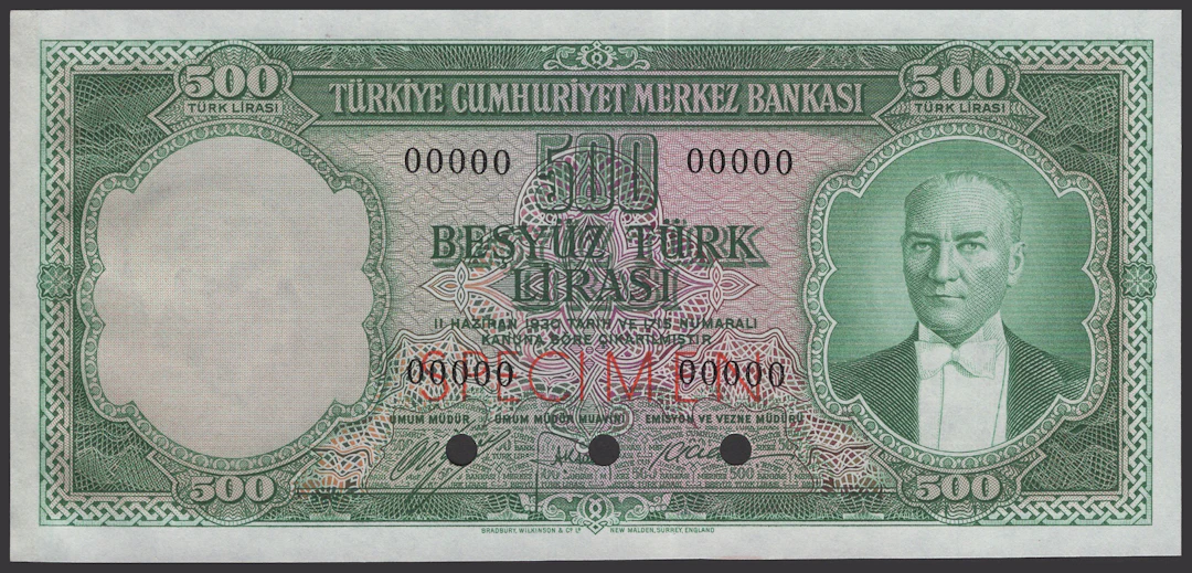 Central Bank of Turkey, 500 Turk Lirasi, 1930 (1953), serial number