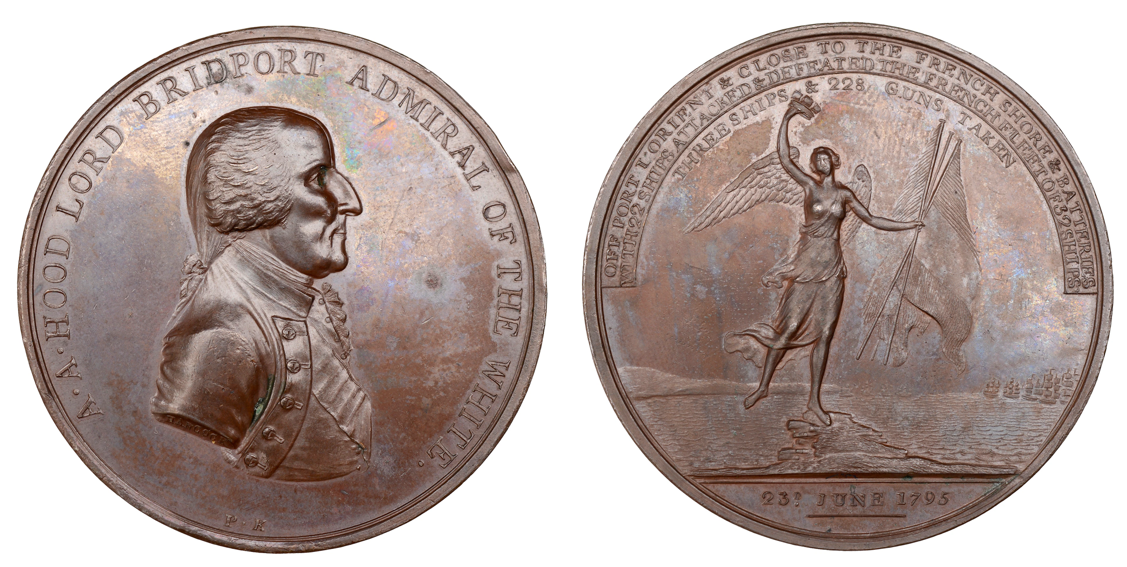 Action off Isle de Groix, 1795, a copper medal by J.G. Hancock, bust